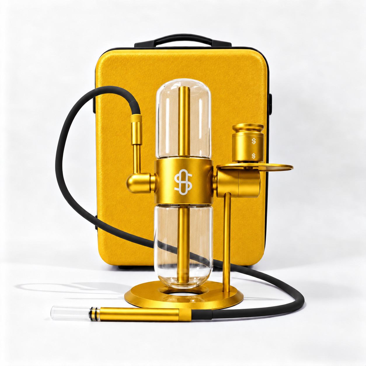 360° Rotating Gravity Hookah Glass Bong Water Pipe Yellow with Protector Case