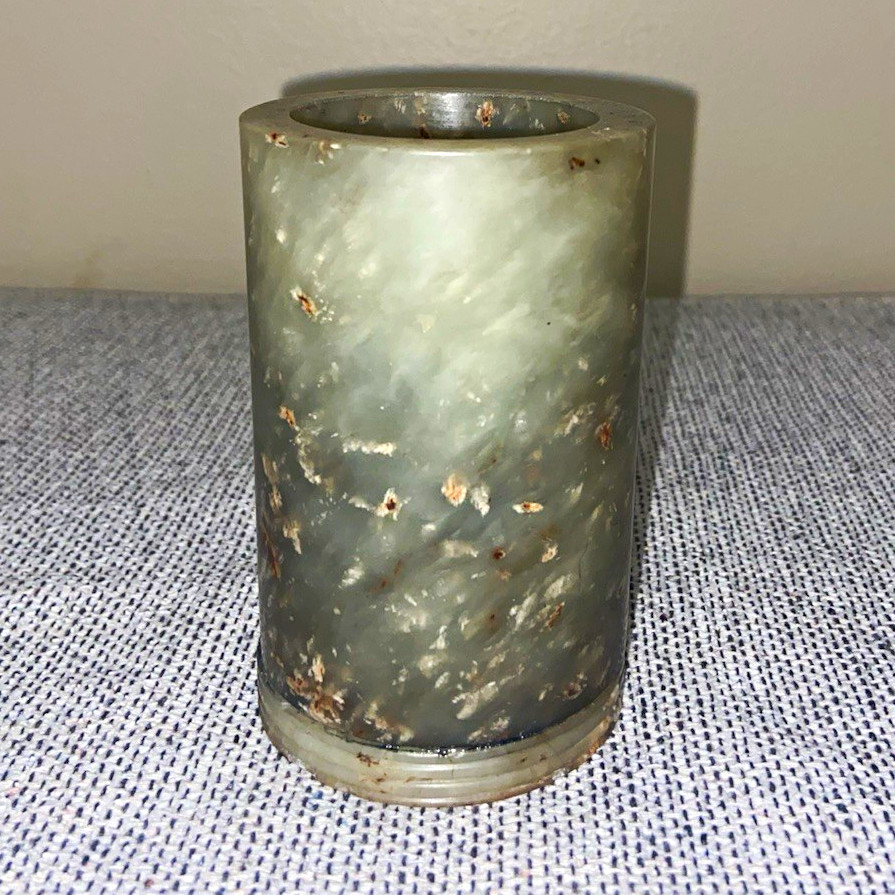 Vintage Marbled Green & Gray Polished  Cylindrical Vessel — Purchased as Jade