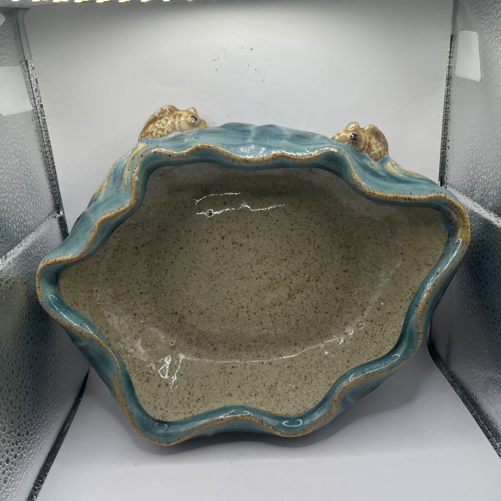 Vintage Koi Gold Fish 3D Ceramic Pottery Planter Bowl