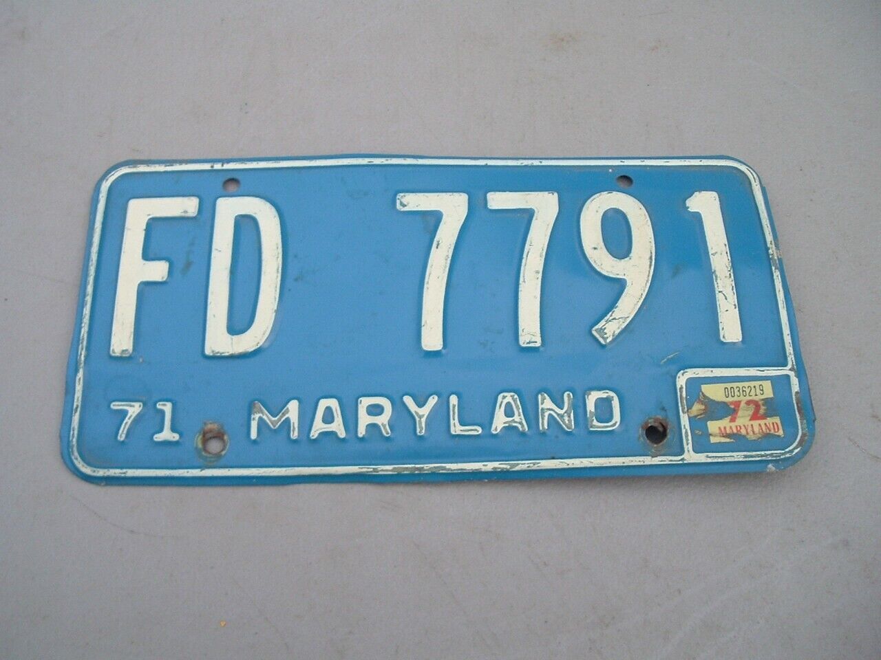 Maryland 1971 Fire Department License Plate FD 7791 Vintage