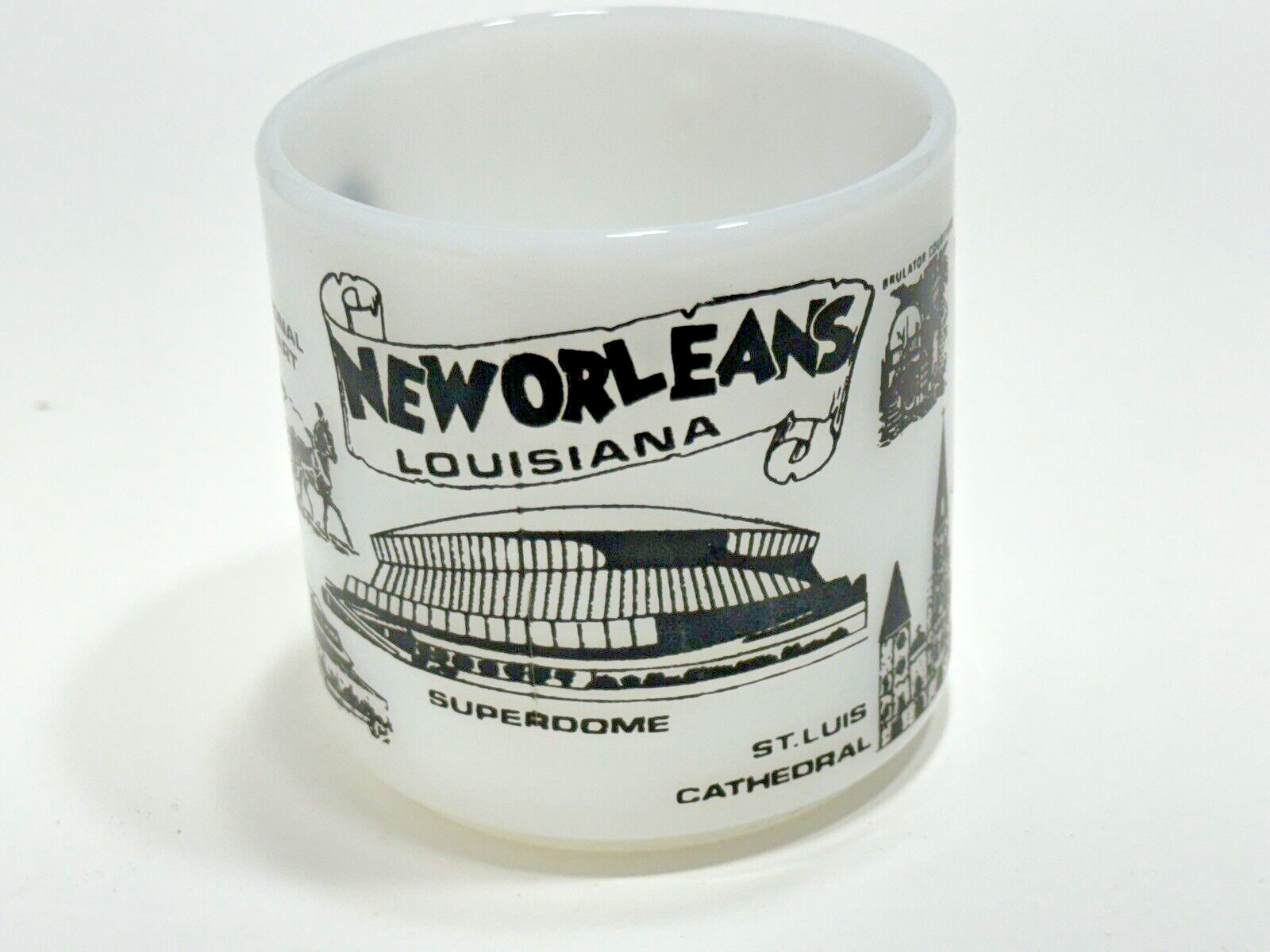 Vintage Federal Milk Glass Mug New Orleans Superdome Bourbon Street Cathedral