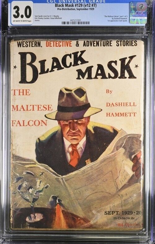 Black Mask 1929 September, The Maltese Falcon by Dashiell Hammett.  Pulp