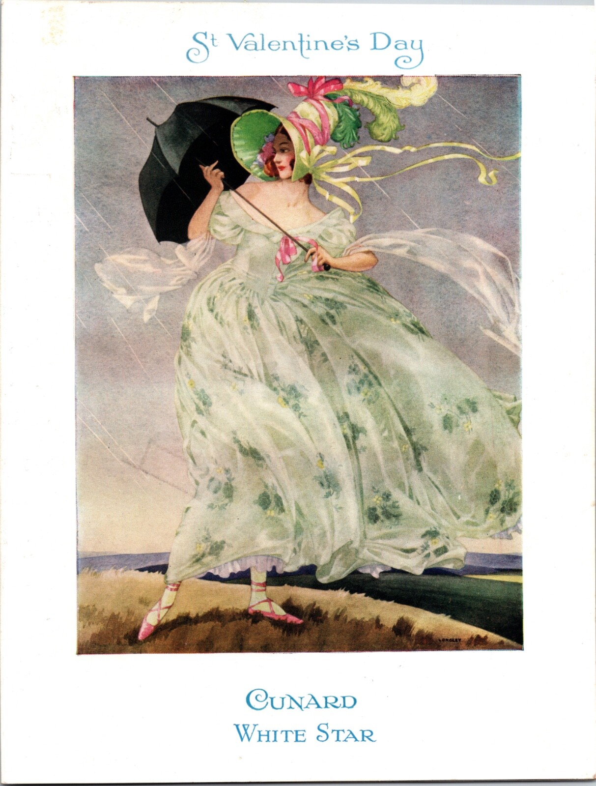 Vintage 1937 Cunard M.V. Britannic Steamship Valentine\'s Day Menu Victorian Lady