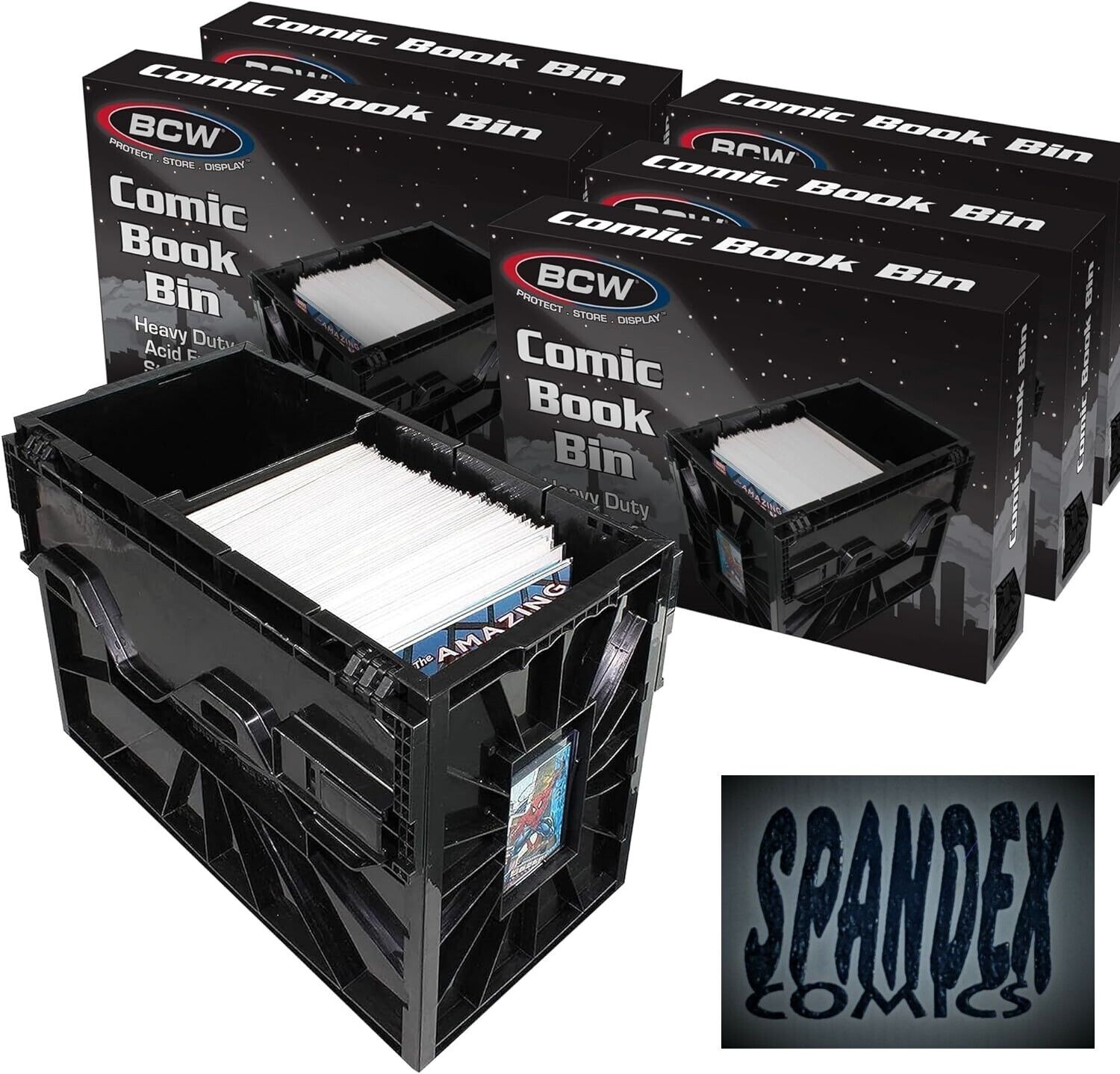Case of 5 BCW Black Short Comic Book Box Bins - Heavy Duty Acid Free Plastic