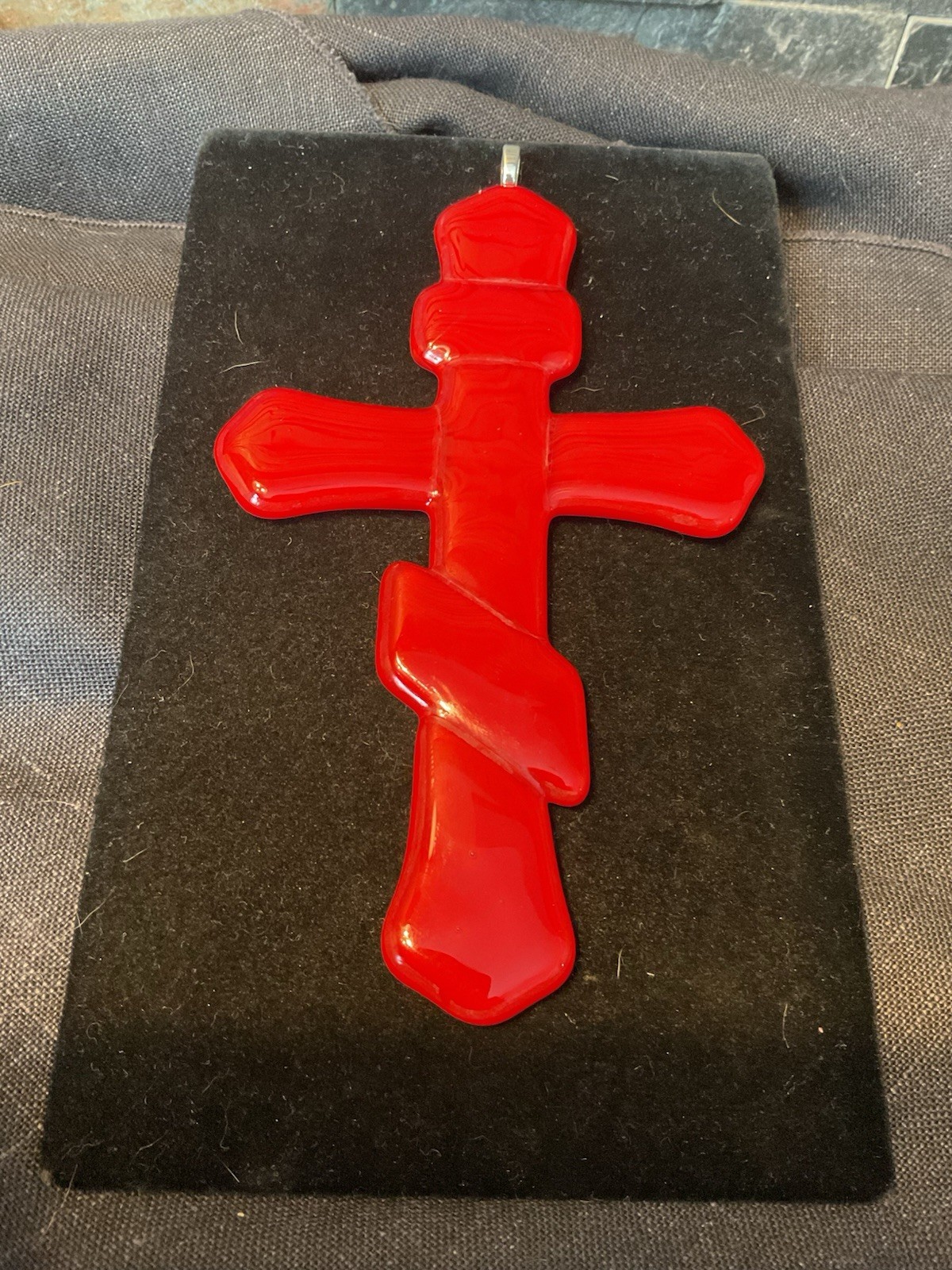 Large Vintage Fused Glass Red Cross 6 1/4” X 3 3/4” 
