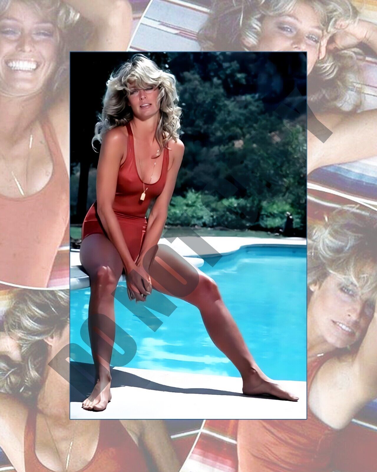 Farrah Fawcett In Bathing Suit Sitting On Pool Spring Board Pin-Up 8x10 Photo