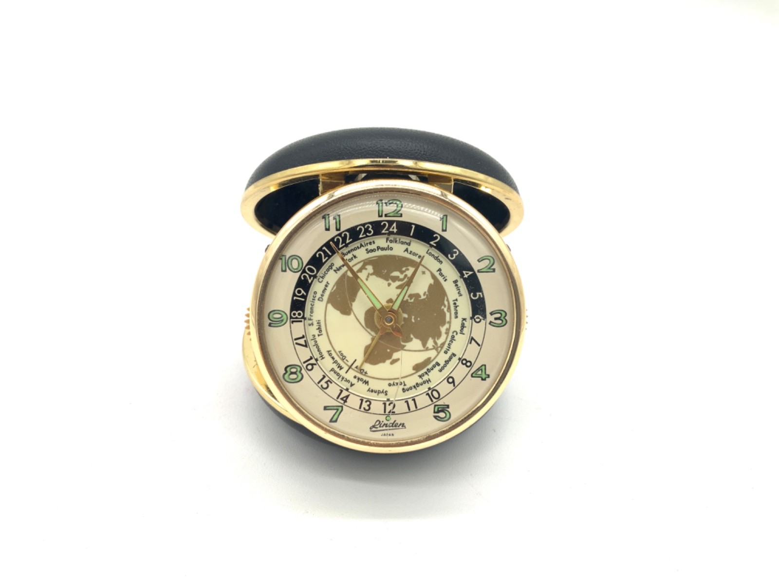 Linden Travel Alarm Clock/ Japan /World Map Time Zones Wind Up- Fully Functional Linden Travel Alarm Clock/ Japan /World Map Time Zones Wind Up- Fully Functional
