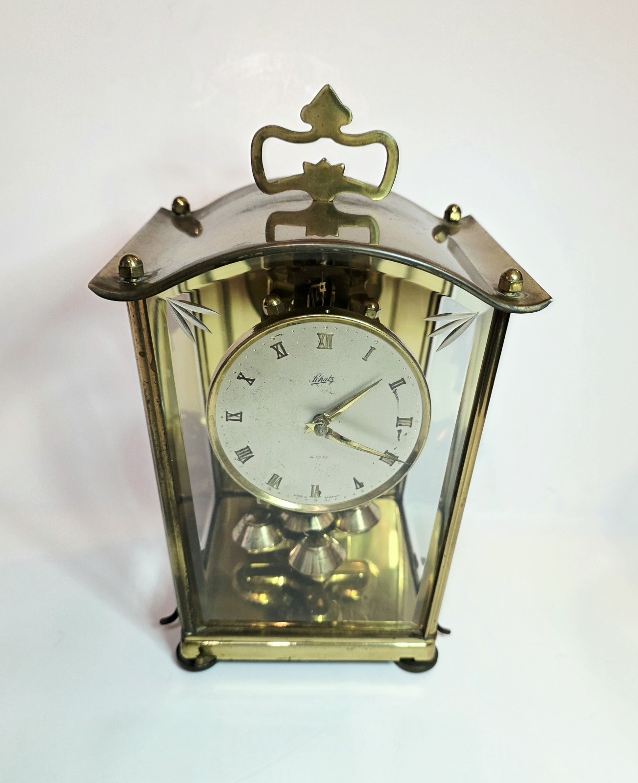 1956 Schatz 400 Day #53 Anniversary Carrige Clock Brass Glass Case Untested