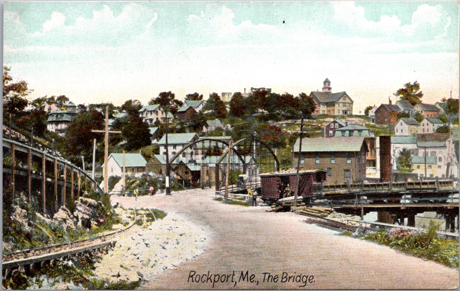 Rockport Maine The Bridge & Houses Vintage Postcard