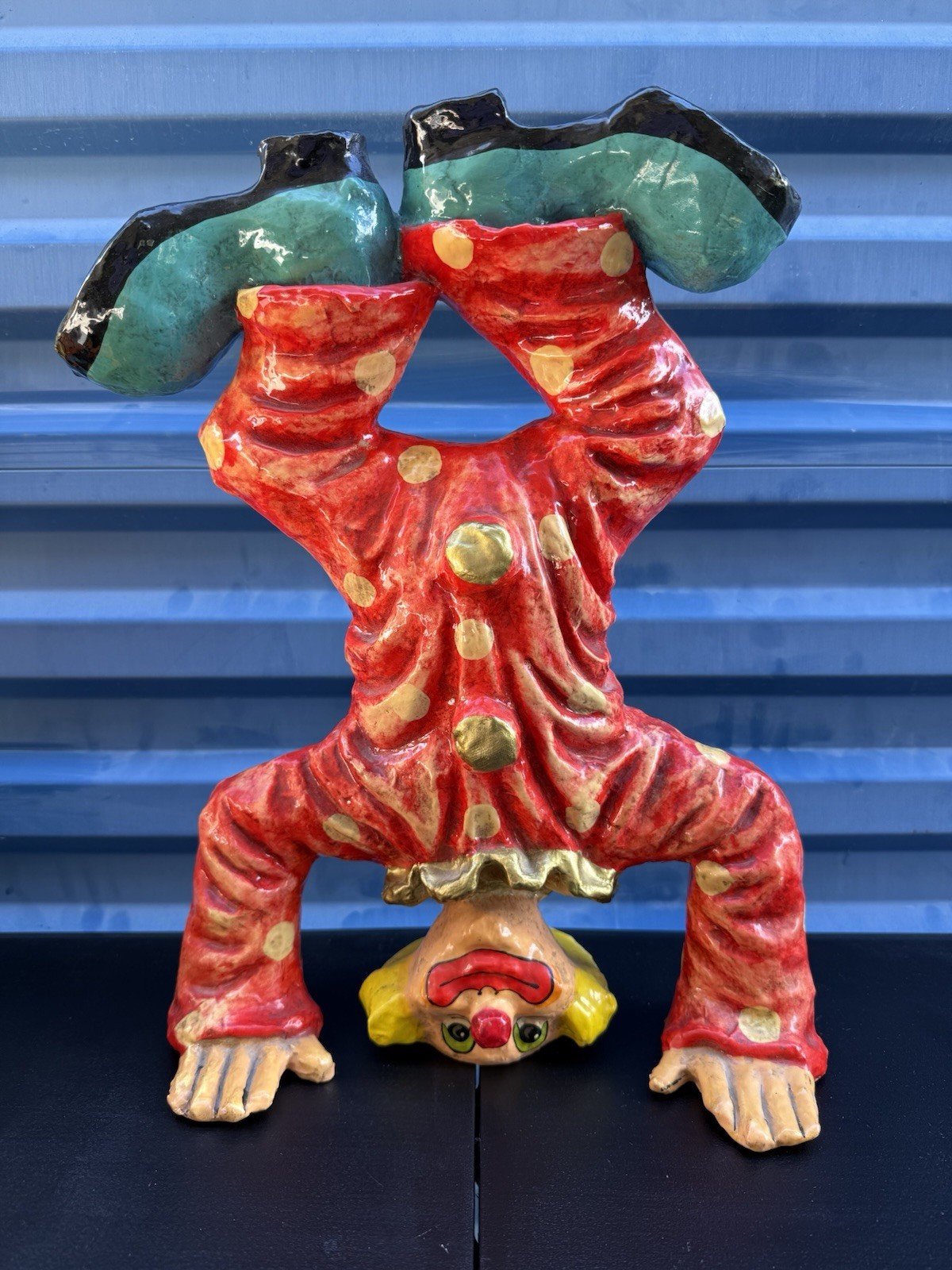 17” Vintage Signed Alvarez Mexico Paper Mache Clown Standing On Head Folk Art