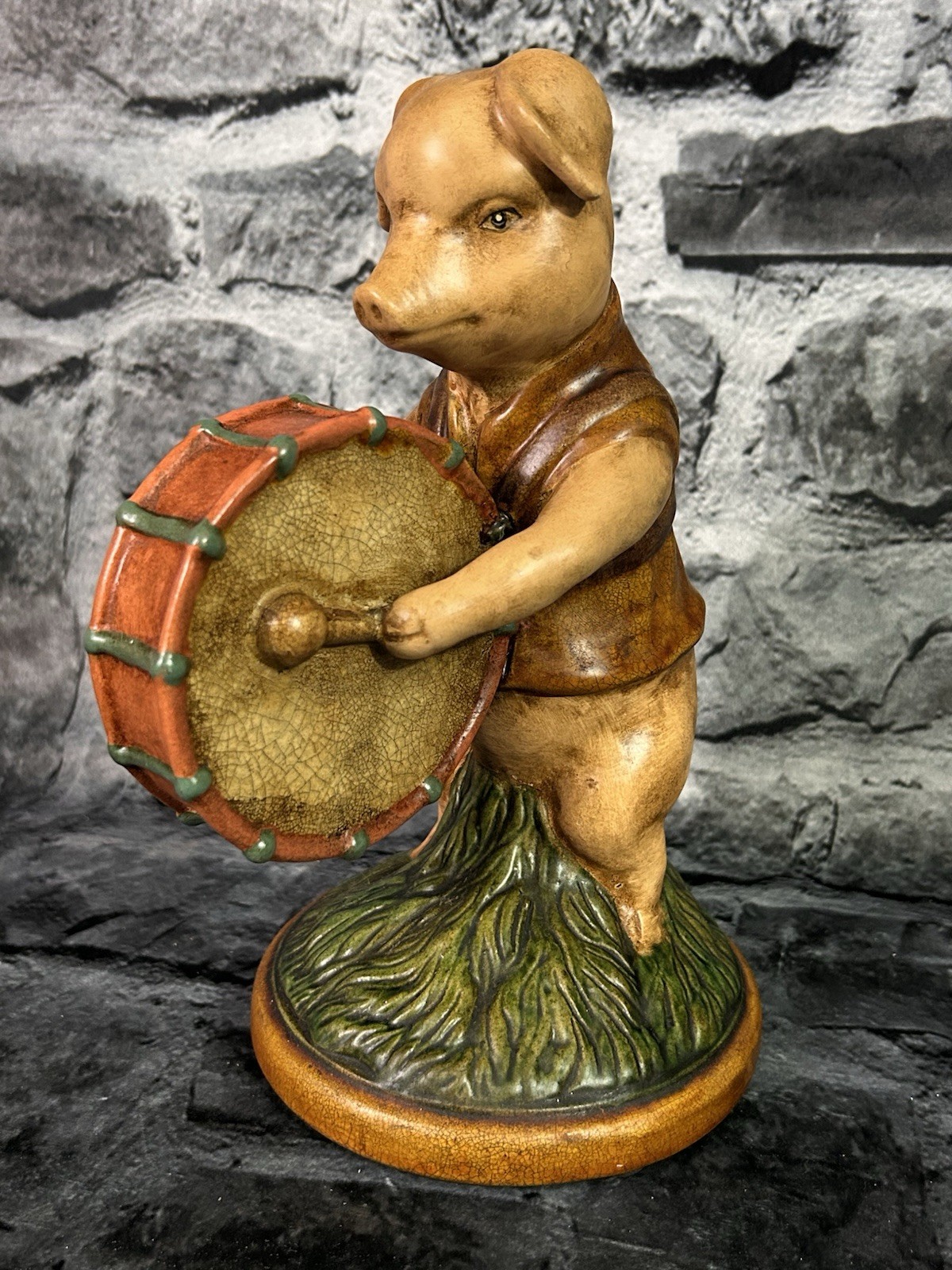 Vintage 10” Marching Drum Pig Statue