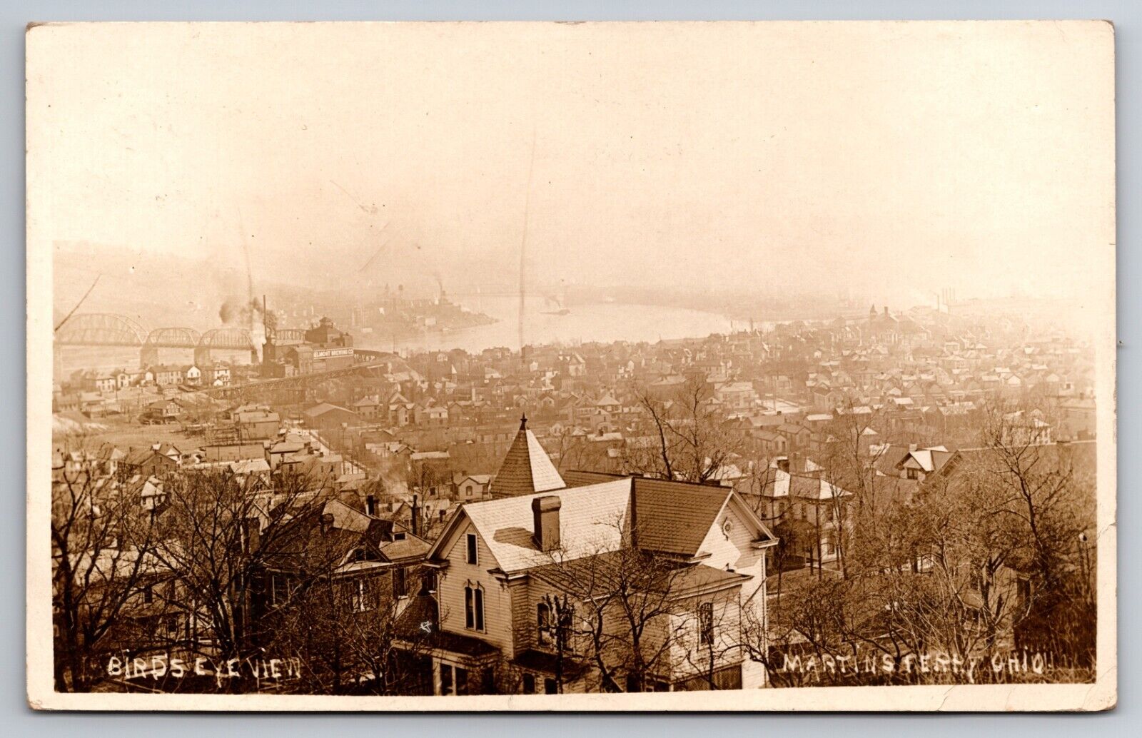 Birdseye View of Martins Ferry Ohio OH Belmont Brewing Co. c1915 Real Photo RPPC