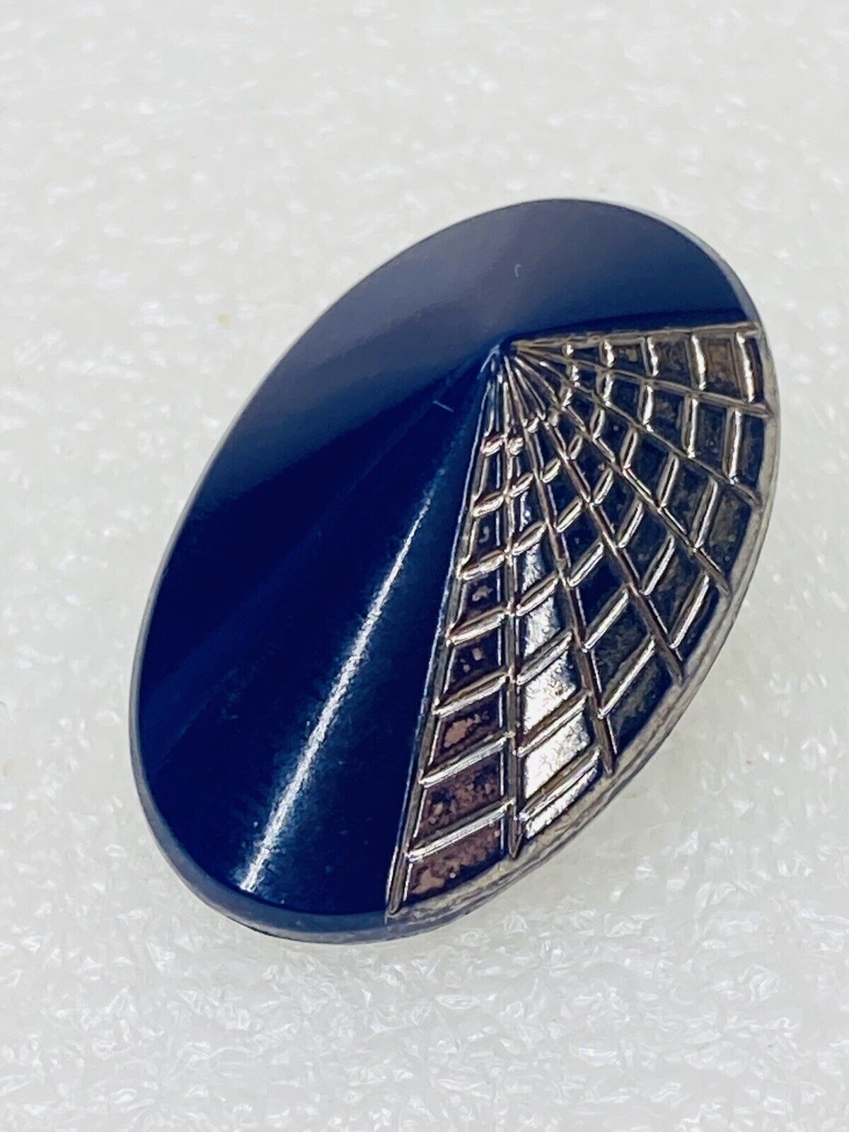 VTG‼ Unique Navy Blue 23mm Statement Oval Button Retro Glass Art Deco • VGUC‼