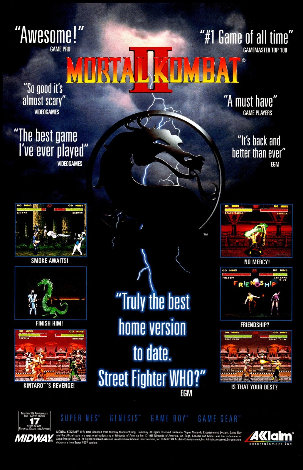 1994 Print Acclaim Mortal Kombat II Ad Poster Video Game Retro Gaming Kitana