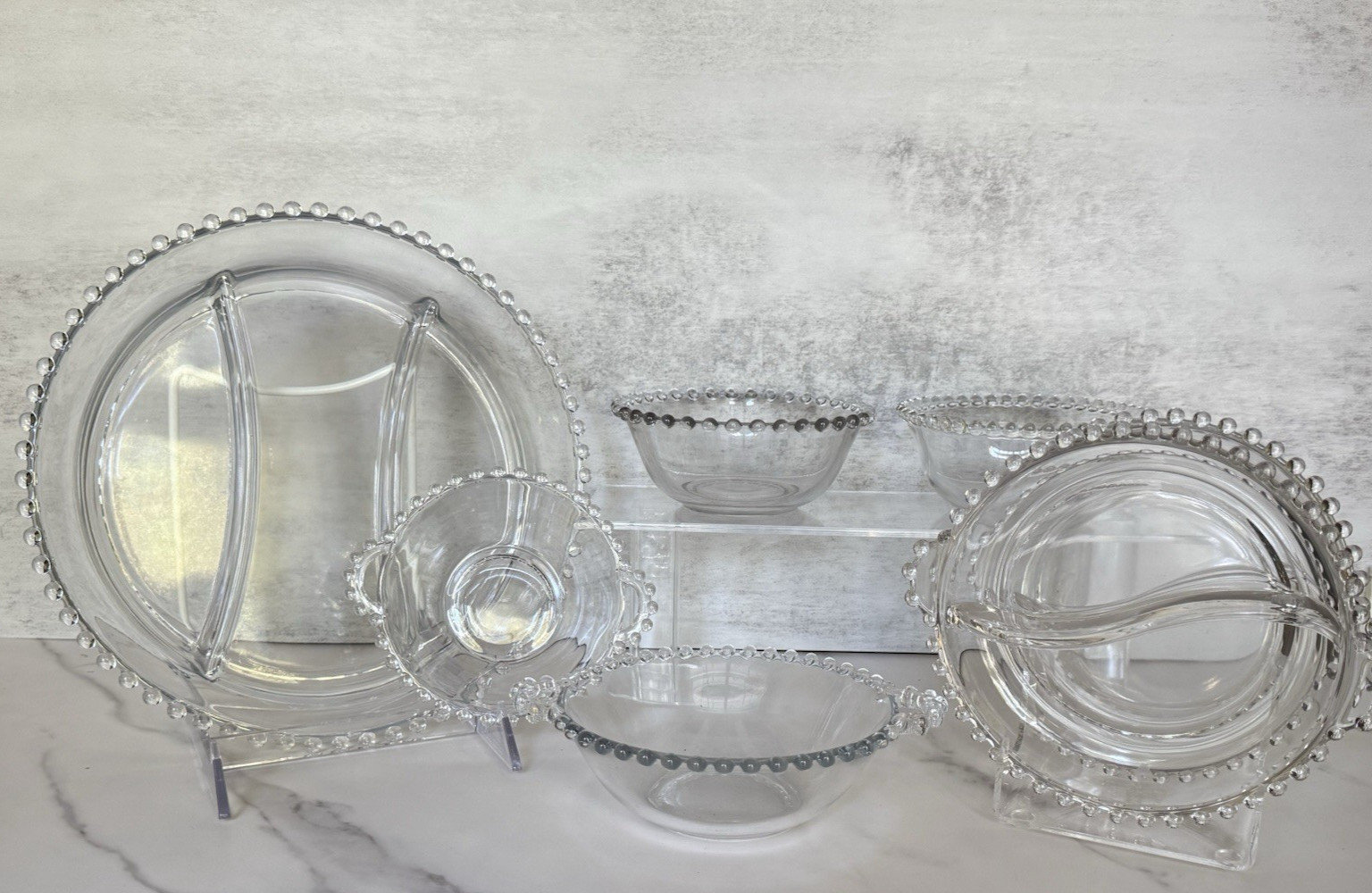 Vintage Imperial Candlewick Glass 7 Pc Set Divided Dish