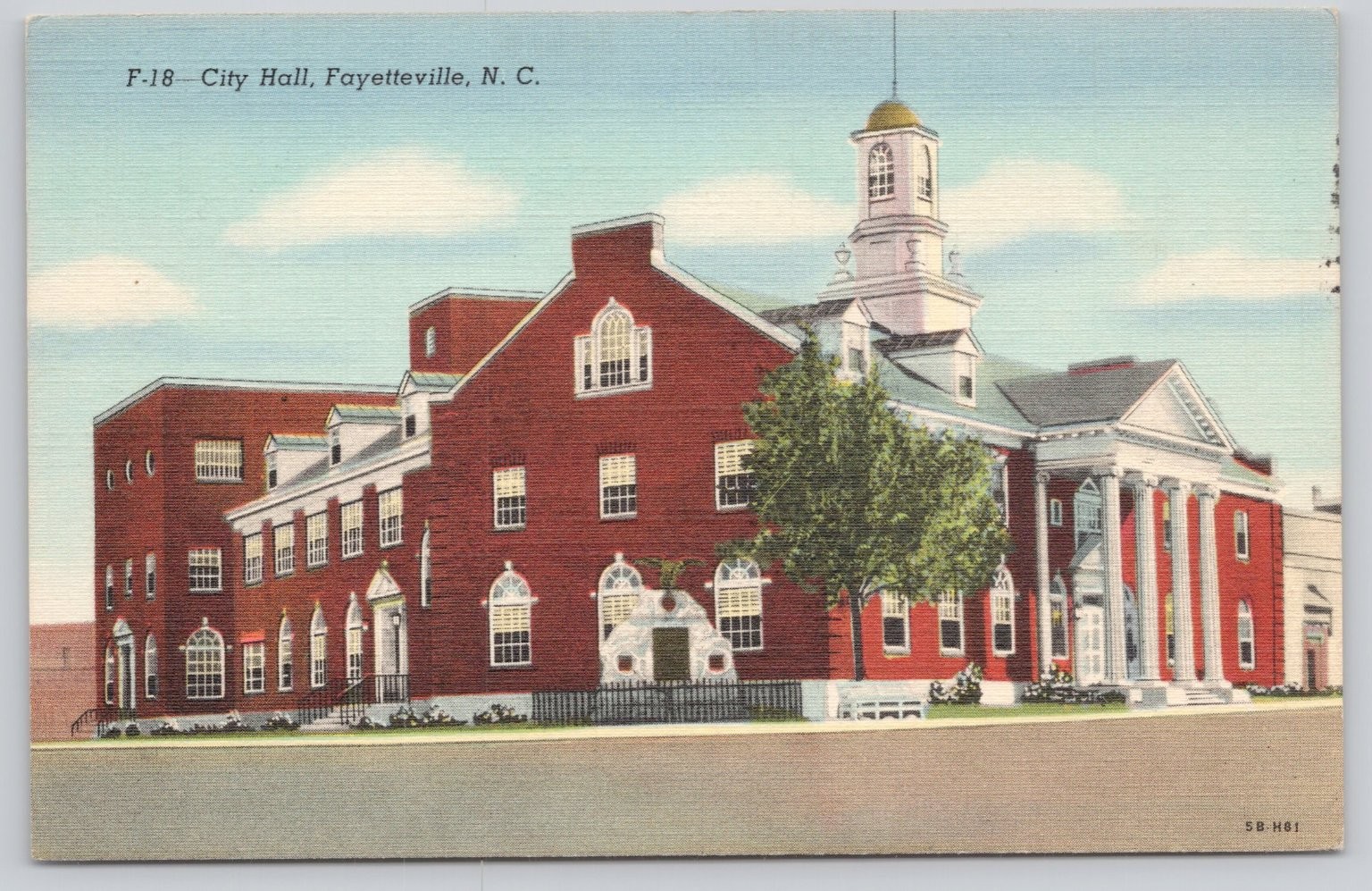 Vintage Fayetteville NC City Hall Postcard 1952 Linen Curteich-Chicago