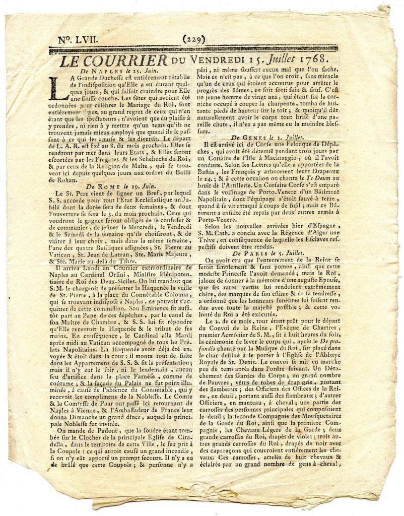 Friday July 15 1768 Le Courrier d\'Avignon Newspaper France