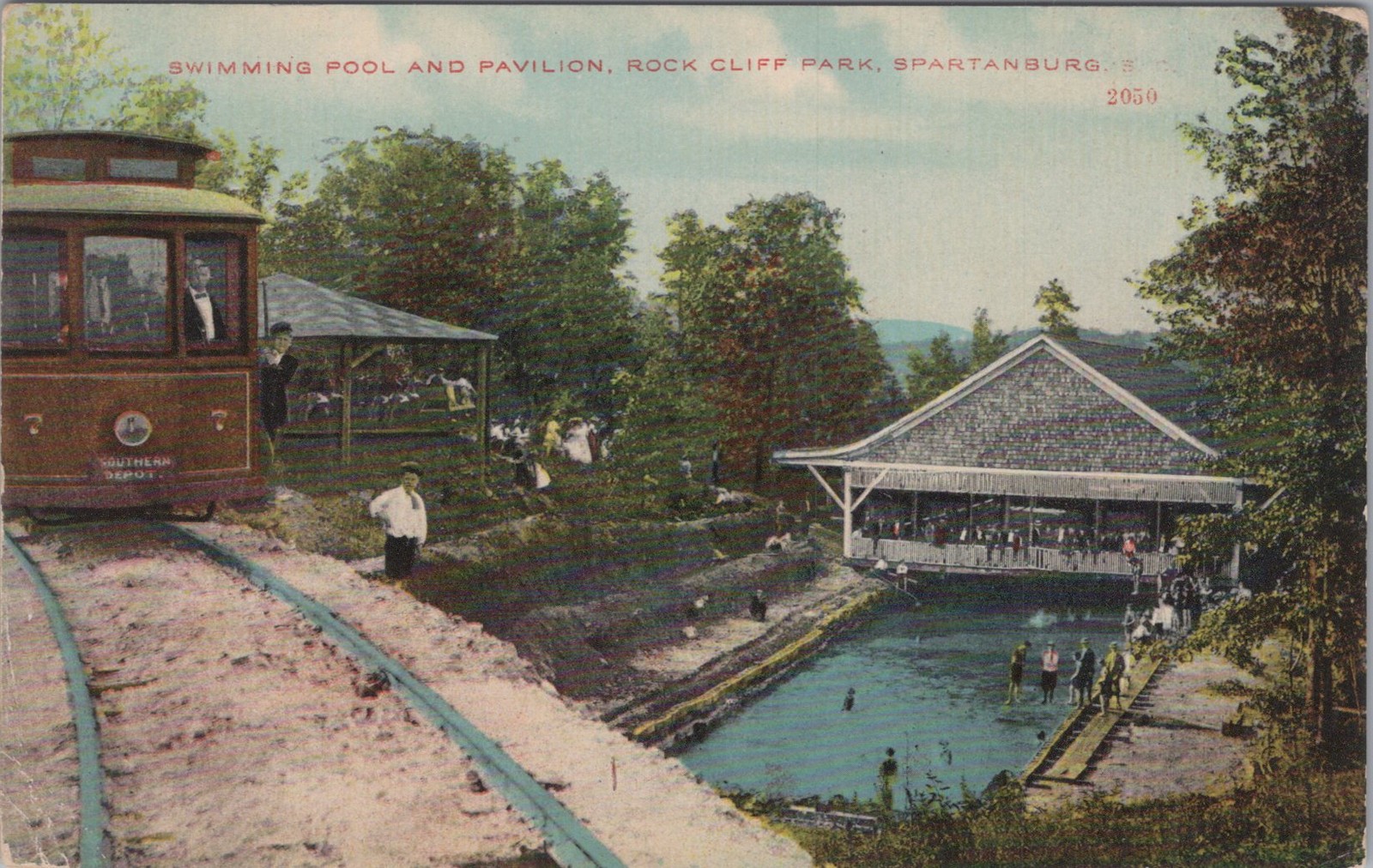 Rock Cliff Park Pool Spartanburg South Carolina SC Trolley Kress 1910s Postcard