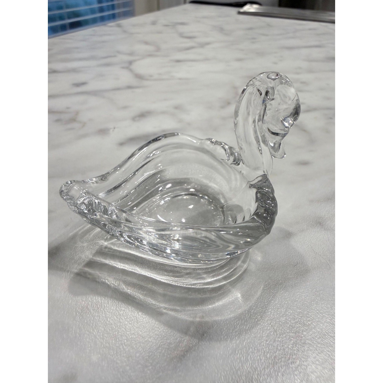 Vintage Clear Glass Swan Open Salt Trinket Dish Ring Holder Candy Nut Bowl