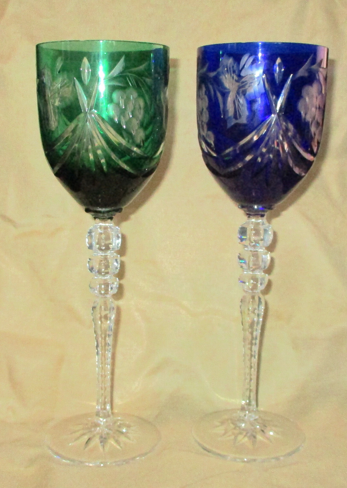 2 BOHEMIAN CUT GLASS CRYSTAL WINE STEMWARE 9 1/2\ 2 BOHEMIAN CUT GLASS CRYSTAL WINE STEMWARE 9 1/2\