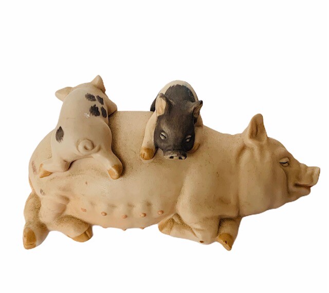 Pig Figurine vtg collectible sculpture gift decor 1987 Enesco porcelain piglets