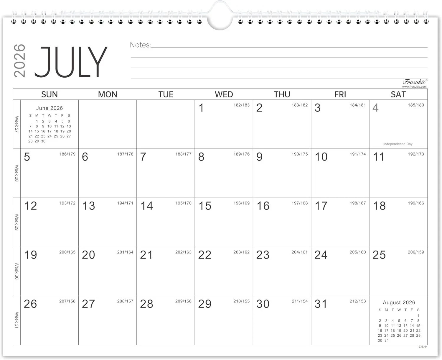 Calendar 2026-2027 - 18 Months Wall Calendar 2026-2027, July 2026 - December