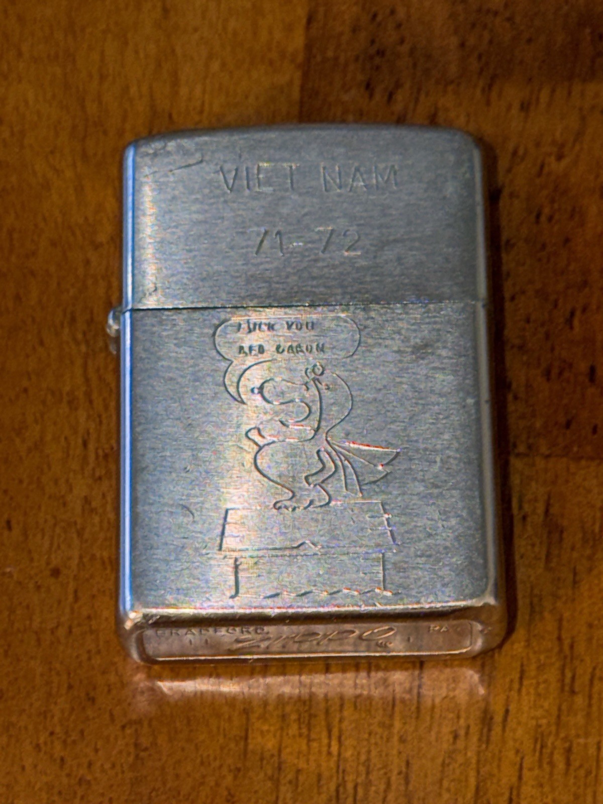 Vietnam War Zippo Lighter Snoopy Red Baron Peanuts 1971 72 “When I Die”
