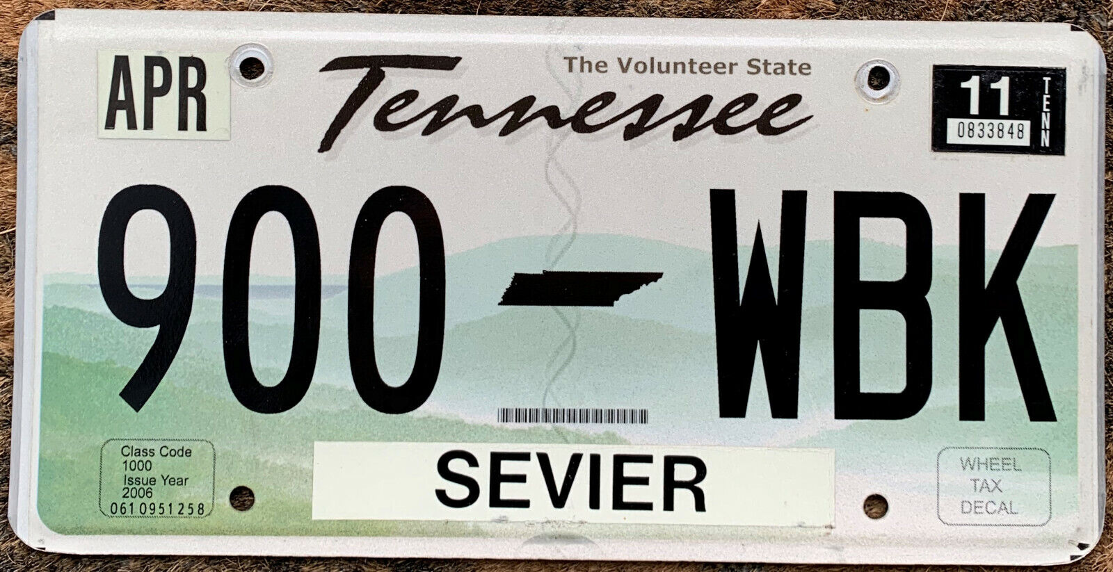 AUTHENTIC** USA 2011 TENNESSEE SEVERE COUNTY LICENSE PLATE.  