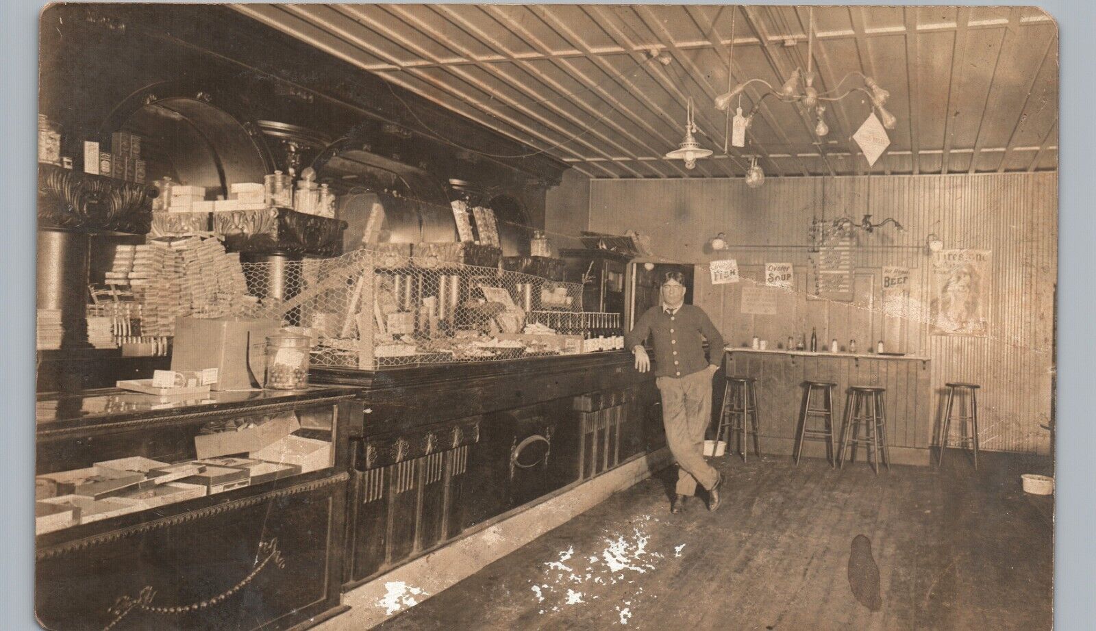 INTERIOR LUNCH ROOM CAFE BAR c1910 real photo postcard rppc oyster soup diner