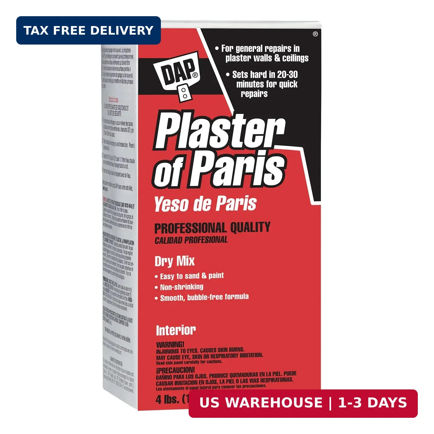 4 lb Professional Quality Plaster of Paris for Fast Wall Repairs and Crafts