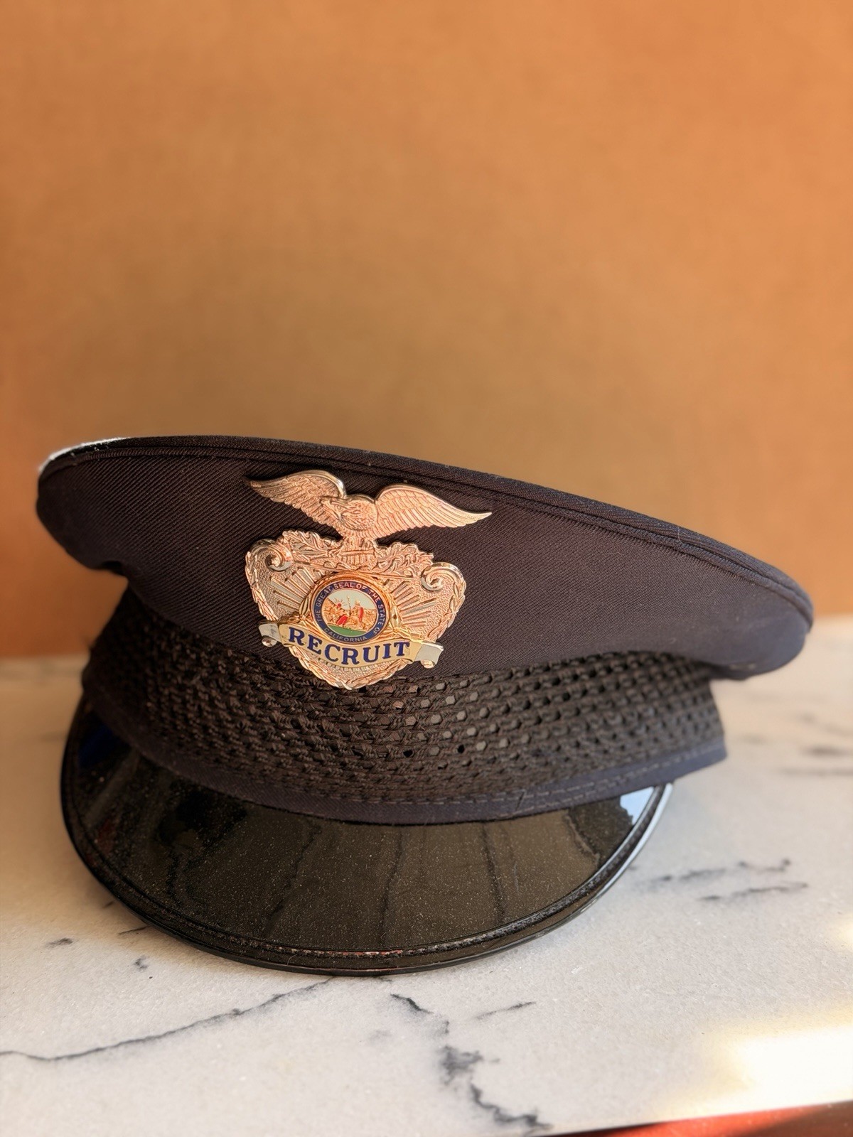 Vintage California Police Recruit Visor Cap Keystone Uniform Hat Size 7 1/4 USA Vintage California Police Recruit Visor Cap Keystone Uniform Hat Size 7 1/4 USA