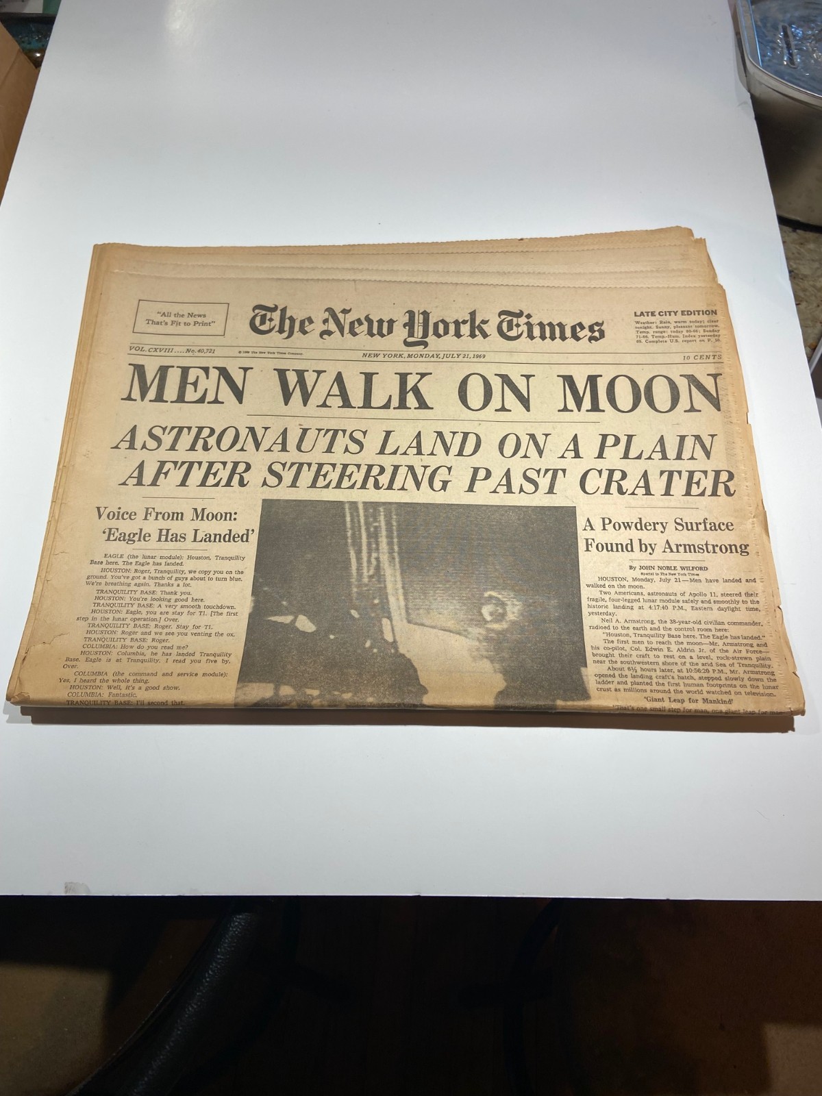 New York Times Monday July 21, 1969 MEN WALK ON MOON - Full Late City Edition New York Times Monday July 21, 1969 MEN WALK ON MOON - Full Late City Edition