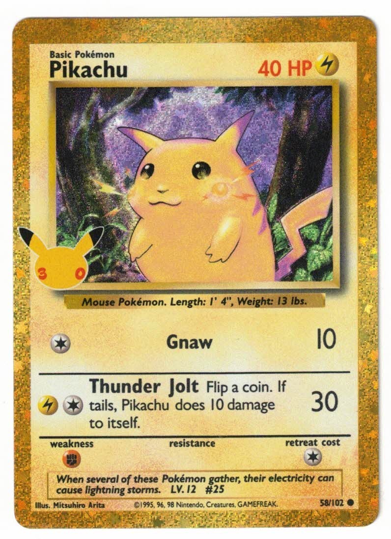 PIKACHU 58/102 - TCG Pokemon - 30th Celebration Rare Gold Holo - NM