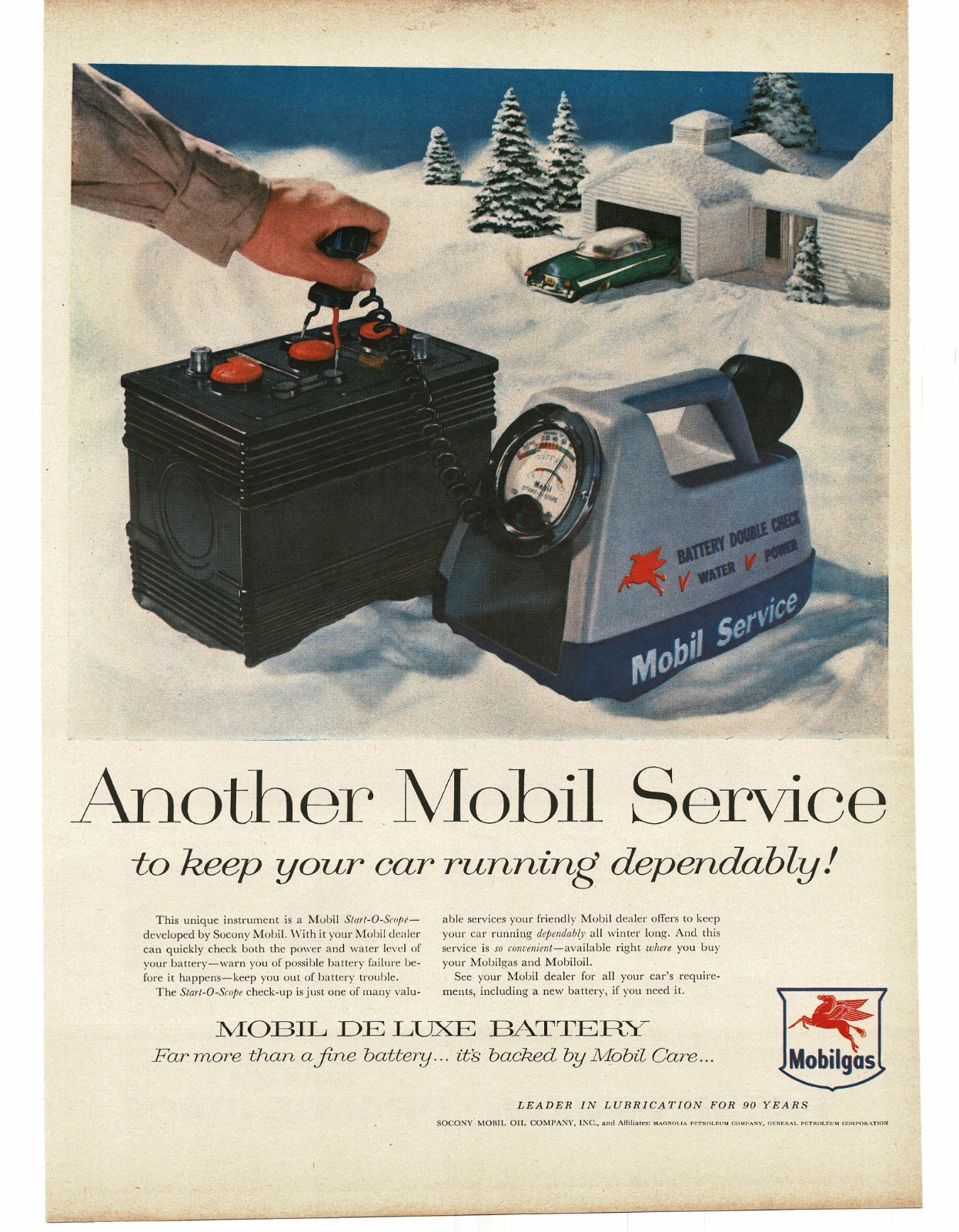 1956 Mobil Service Start-O-Scope battery checker Vintage Print Ad