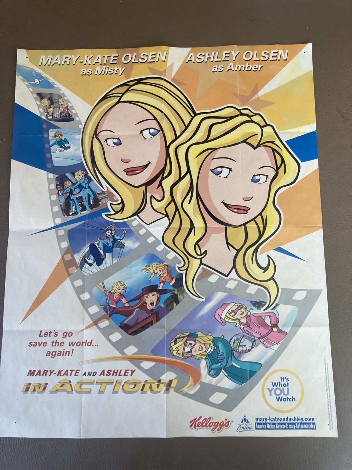 Mary Kate And Ashley Olsen In Action Rare Poster 2002 Kellogg AOL