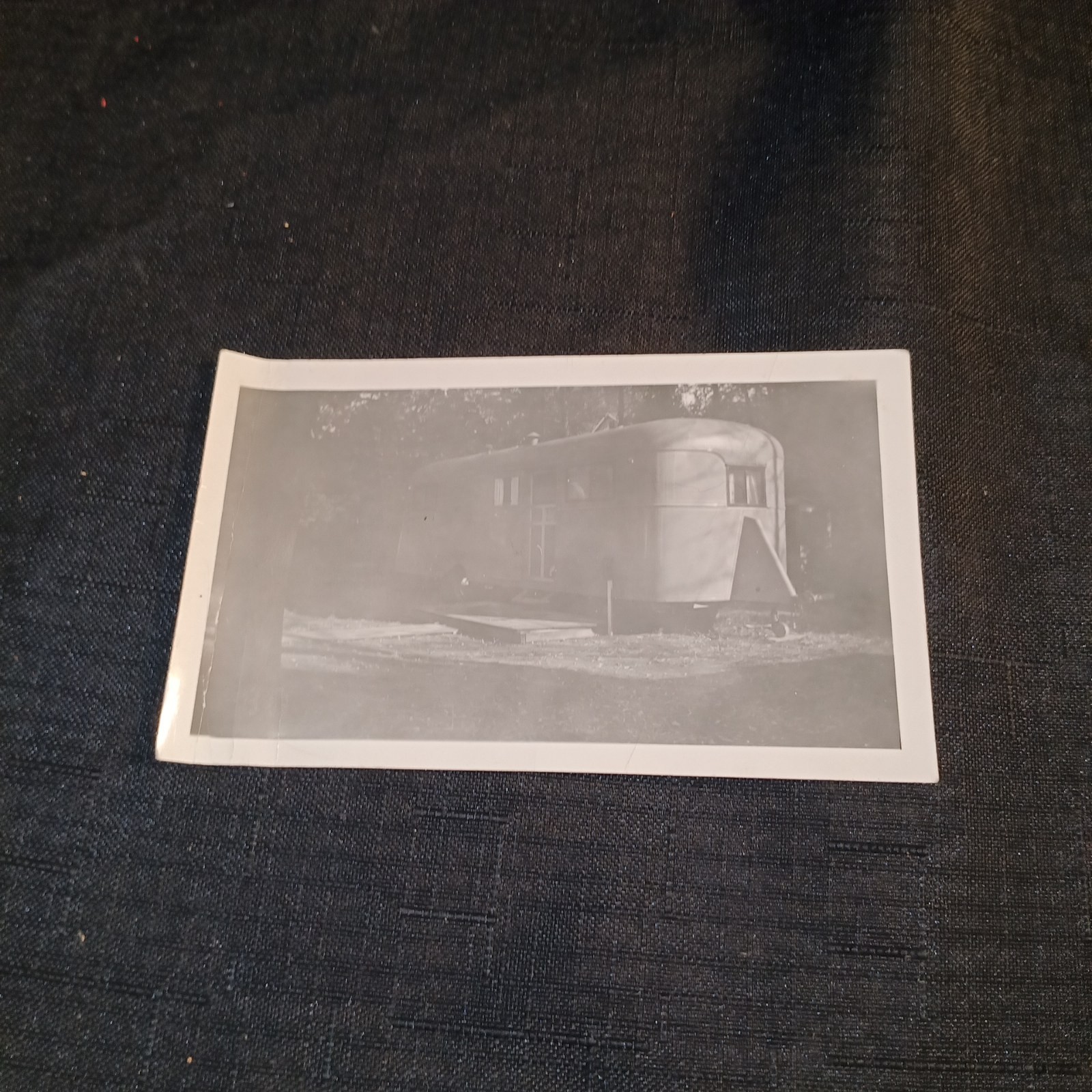Vintage 1942 Snapshot Photo Travel Trailer RV Camper Dated Sept 25 1942 4.5 Inch