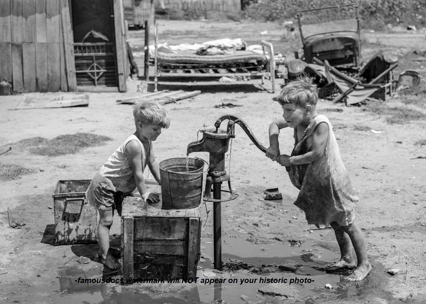 1939 Great Depression Kids PHOTO Oklahoma Migrant Camp Dust Bowl Era