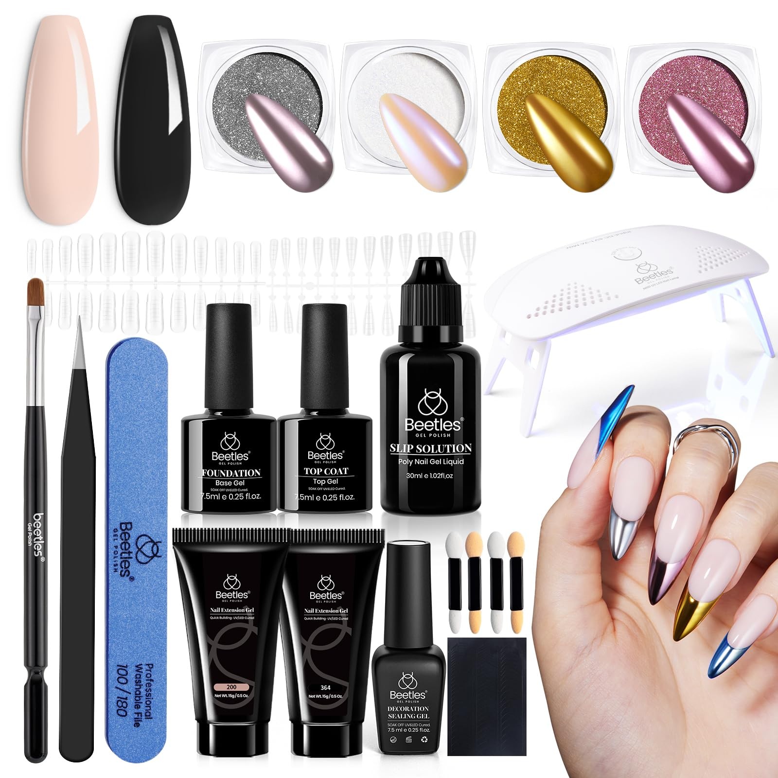 Beetles Gel Polish Beetles Poly Nail Extension Gel Kit Uv Lamp 2 Neutral Colors