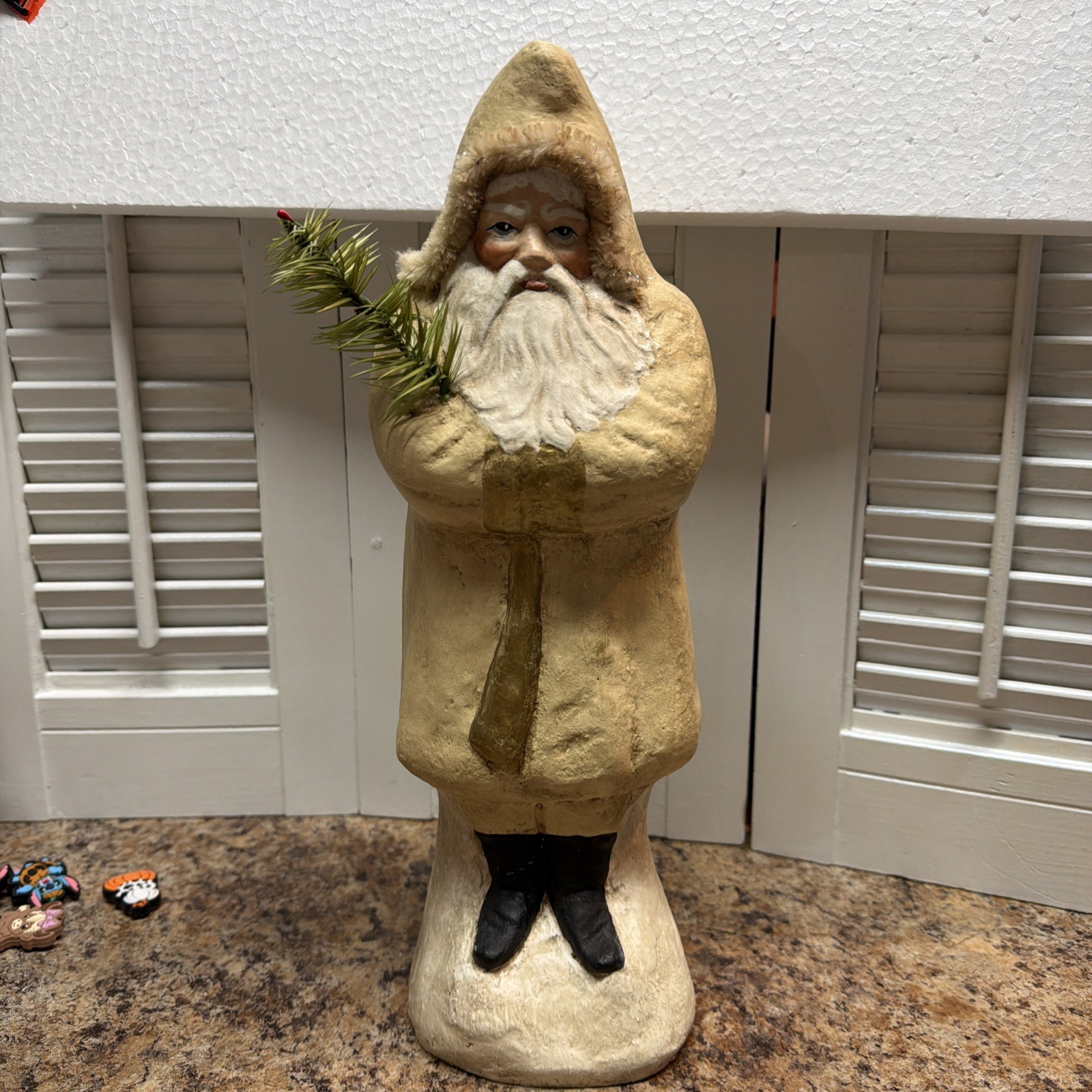 Belsnickle Primitive Santa With Tree Chenille Trim 14”