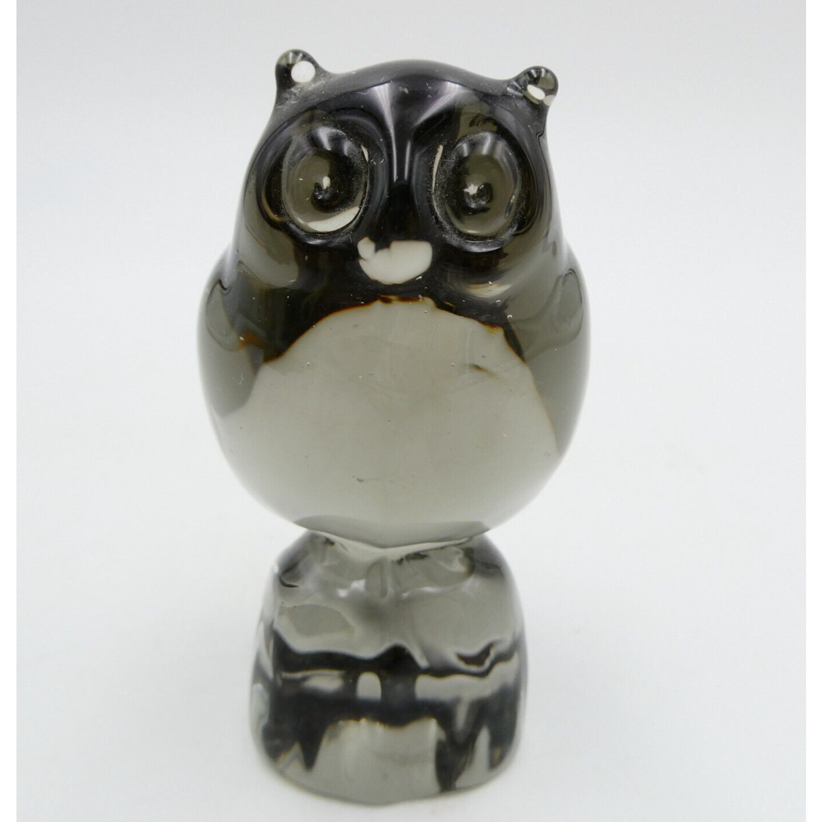Reijmyre Art Glass Owl Smokey Gray Figurine Sweden 3 inch MCM Vintage