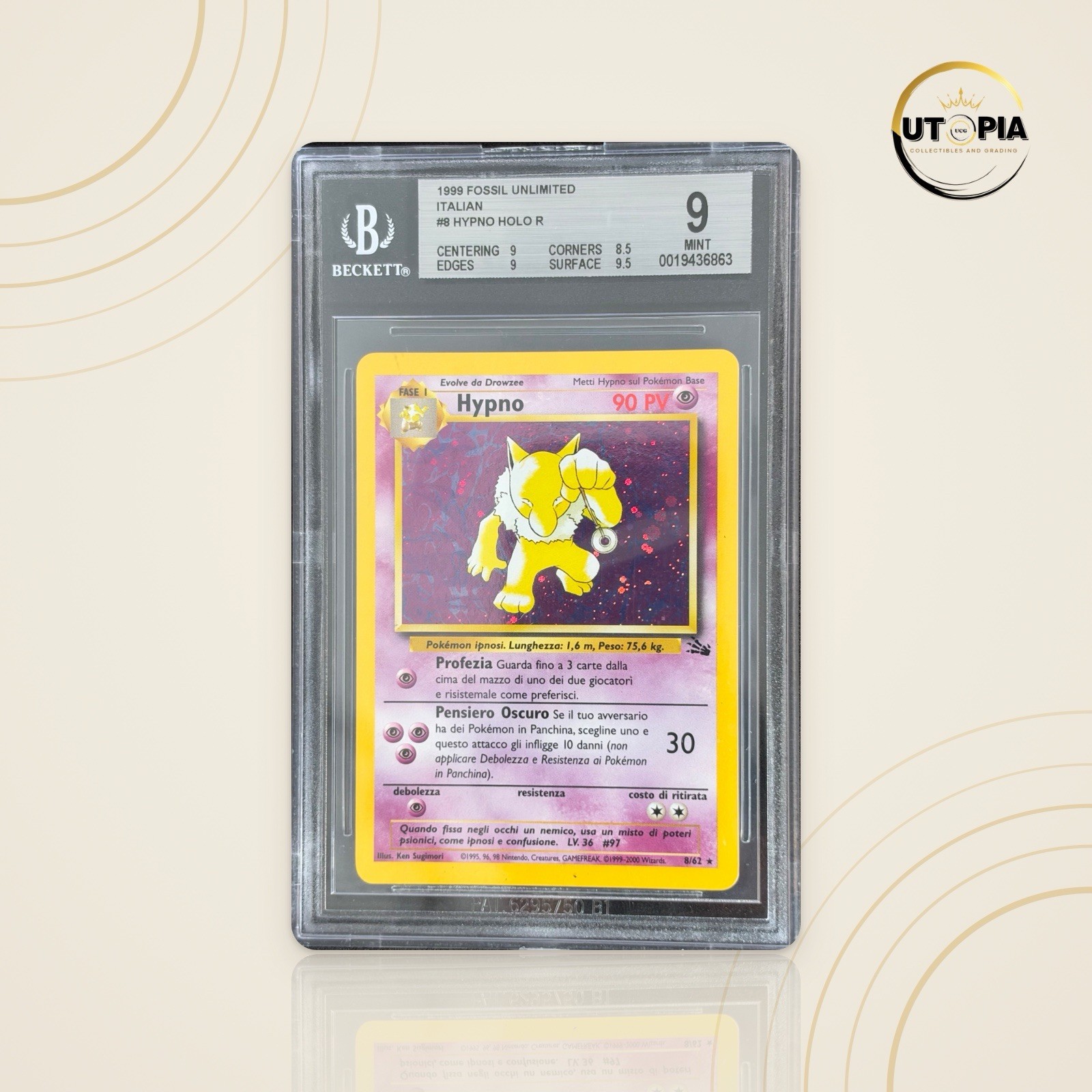 Pokemon Hypno 8/62 Fossil Holo Ita BGS 9
