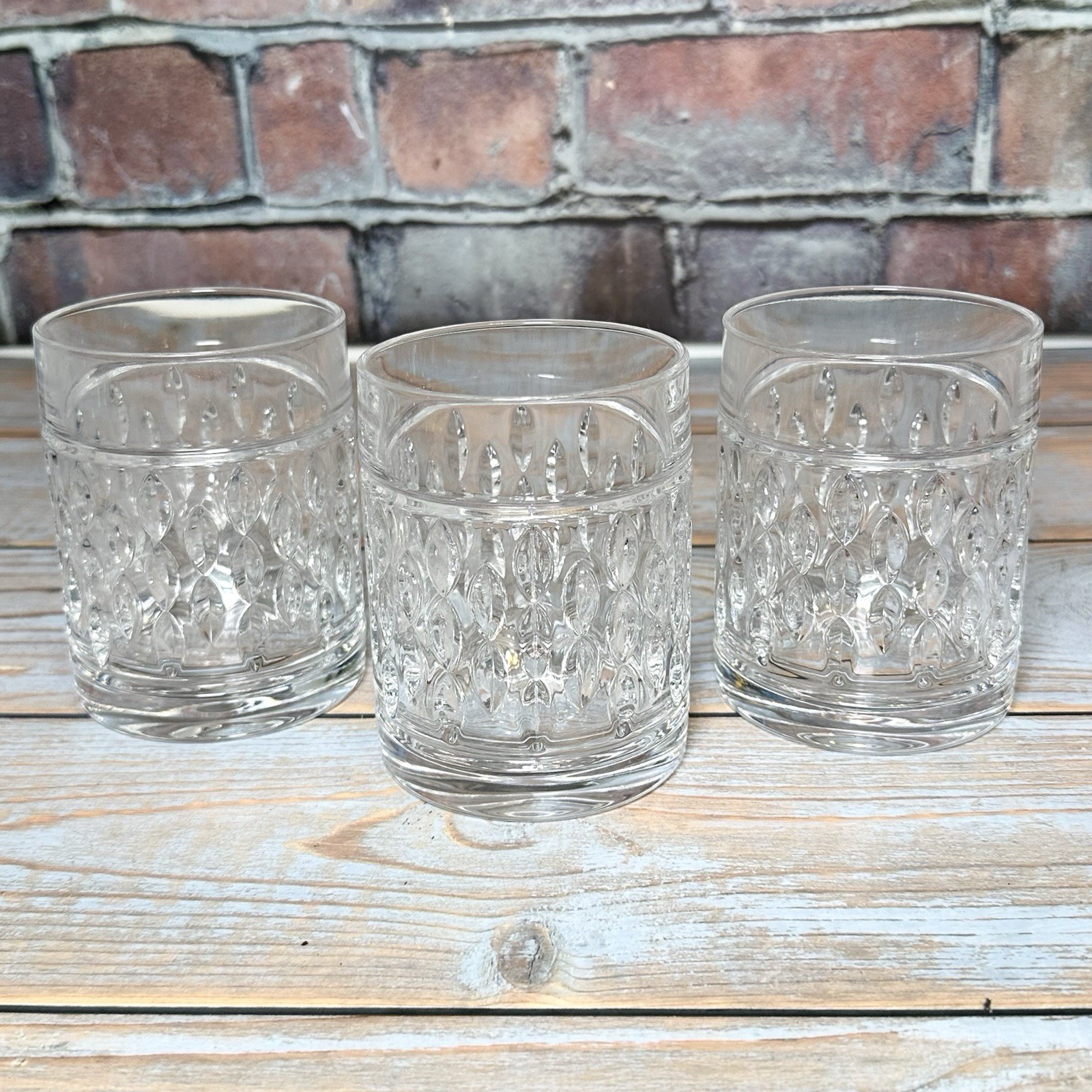 Ralph Lauren Pressed Glass Rocks Tumblers Set of 3 Clear Whiskey Glasses