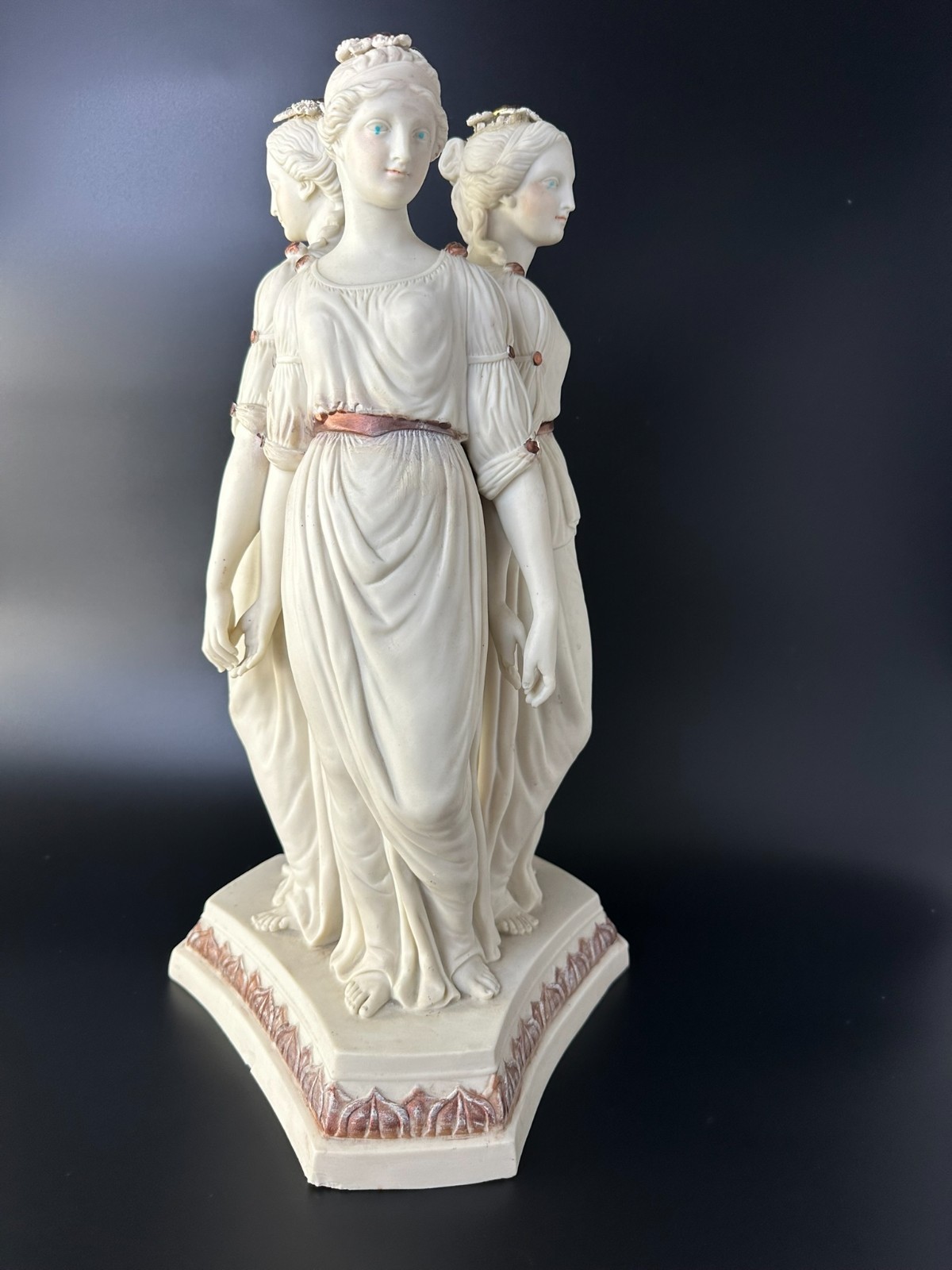 Copeland Three Graces Figurine Ivory Gold Parian Porcelain Antique
