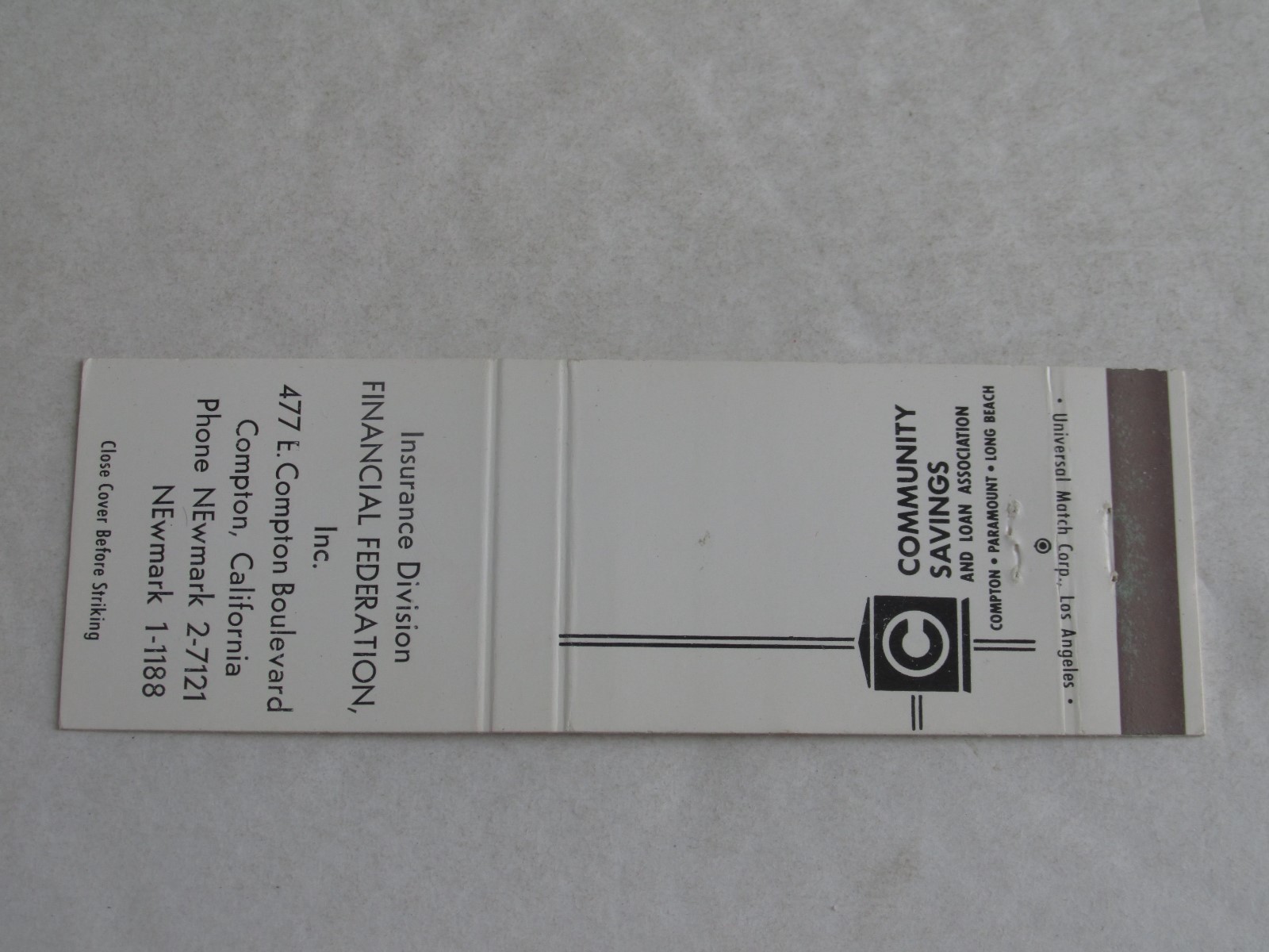 S398 Vintage Matchbook Cover CA California Community Savings Newark