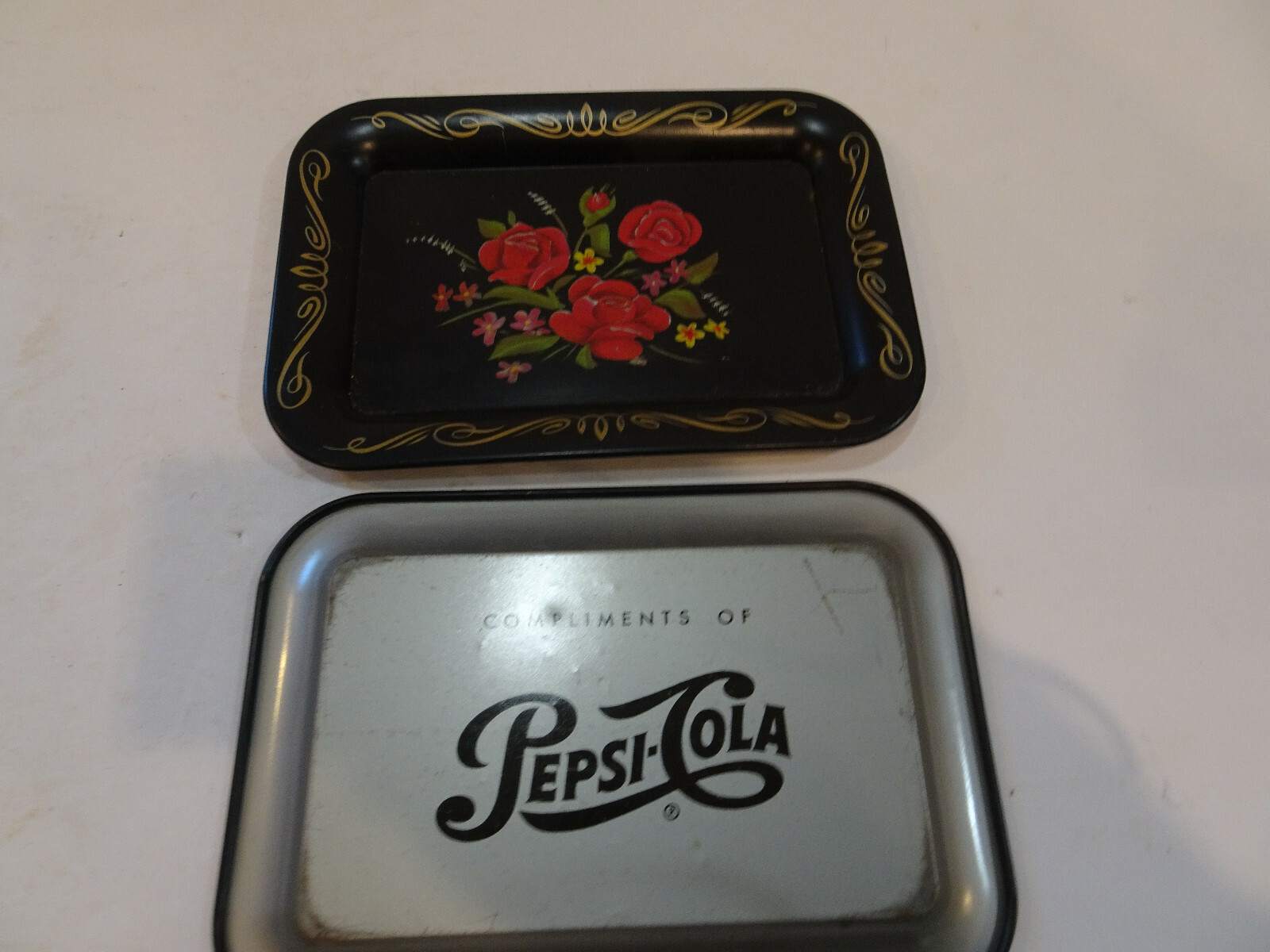 Pair of  Vintage Compliments of Pepsi Cola Tip Tray Single  Dot Logo 