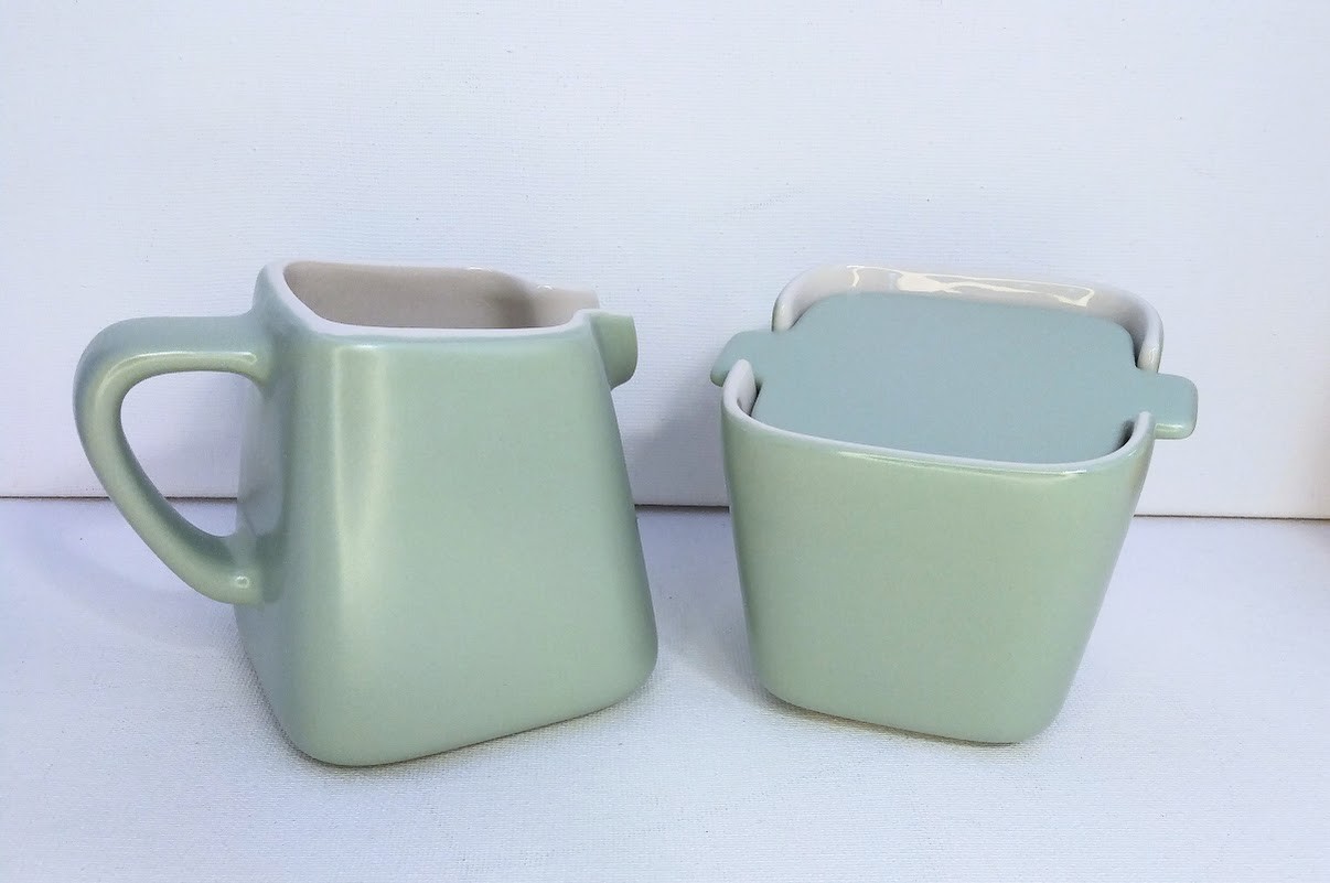 MCM DANSK Graves Studio AnG.L Sugar Bowl w/Lid & Creamer Pitcher Green Fern