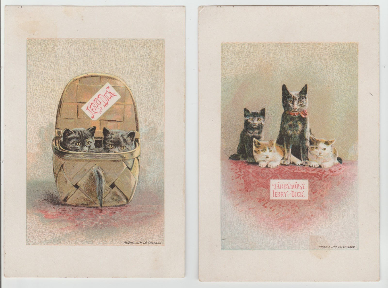 1880s NUDAVENE FLAKES Pr. BEAUTIFUL CATS MATCHING VICTORIAN TRADE CARDS Kittens