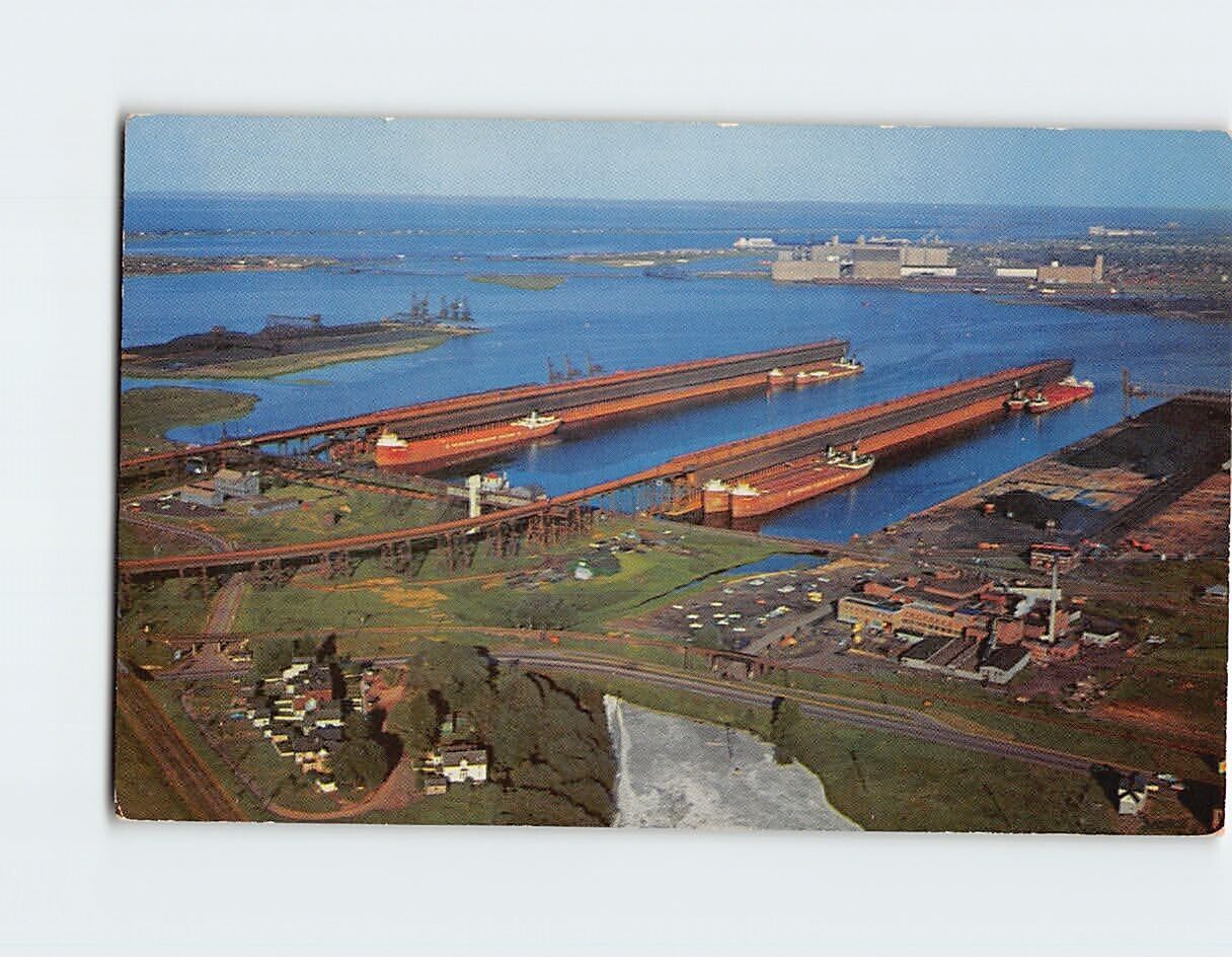 Postcard Aerial View Of Duluth Superior Harbor