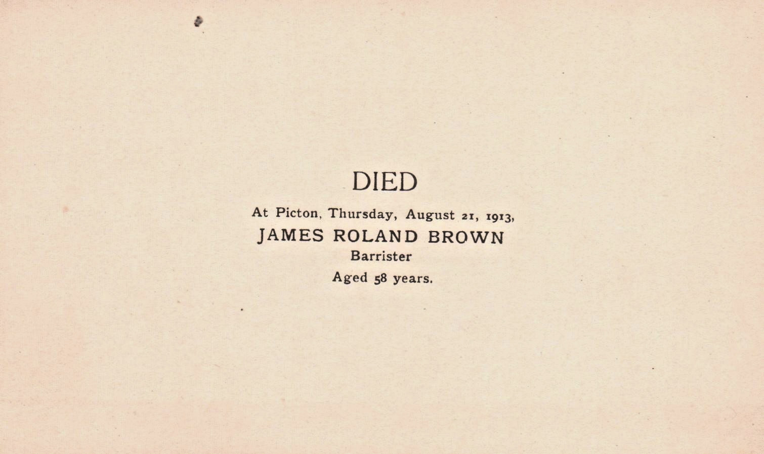 Antique 1913 Death Notice JR Brown Picton Ontario Death Ephemera