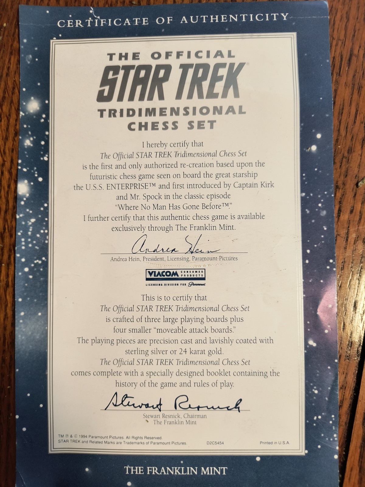 1994 Franklin Mint Official Star Trek 3D Chess Set 24K Gold Sterling Silver